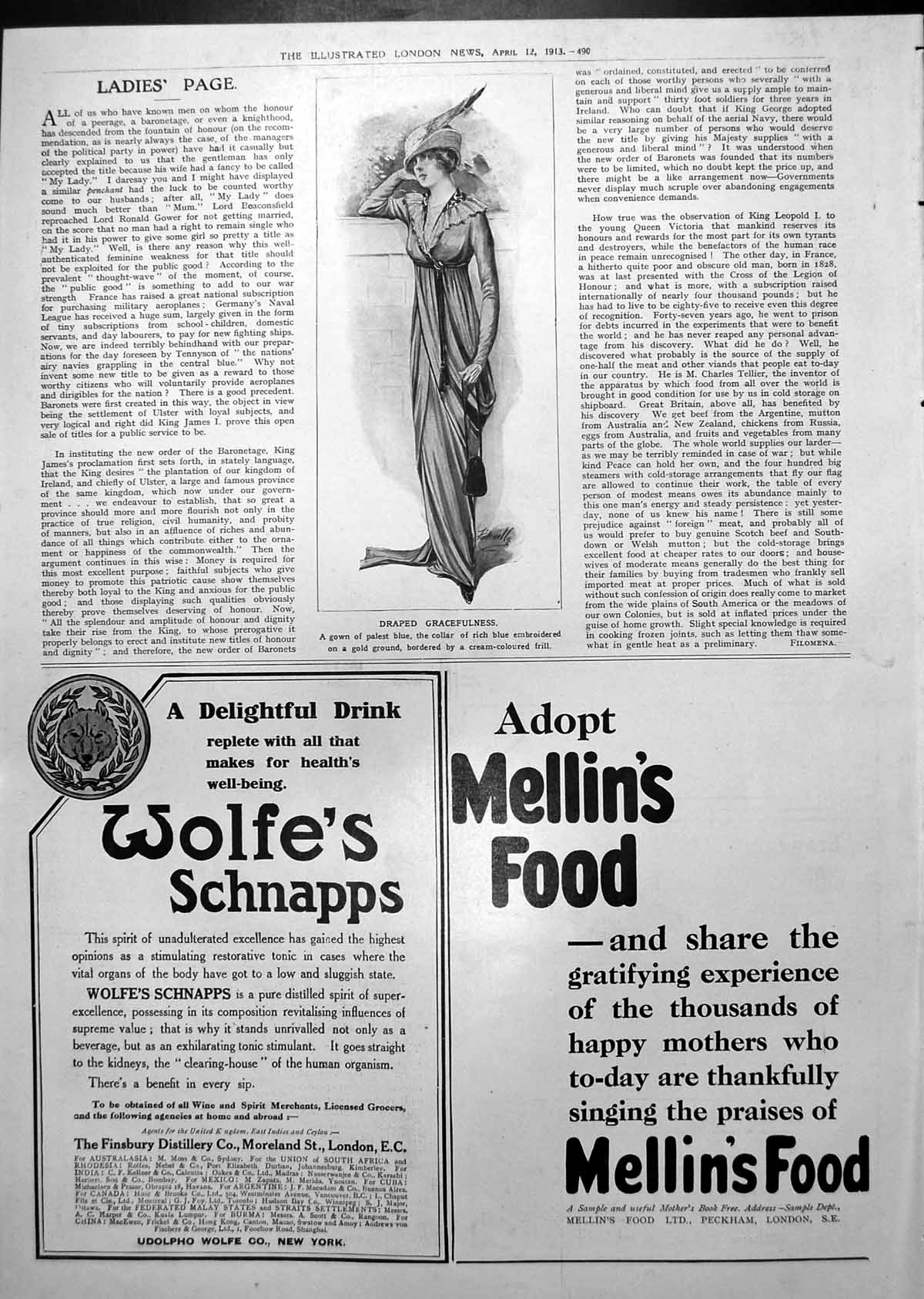 Antique Old Print Draped Ladies Gown Hall'S Distemper Adverts Bl Scotch 1913