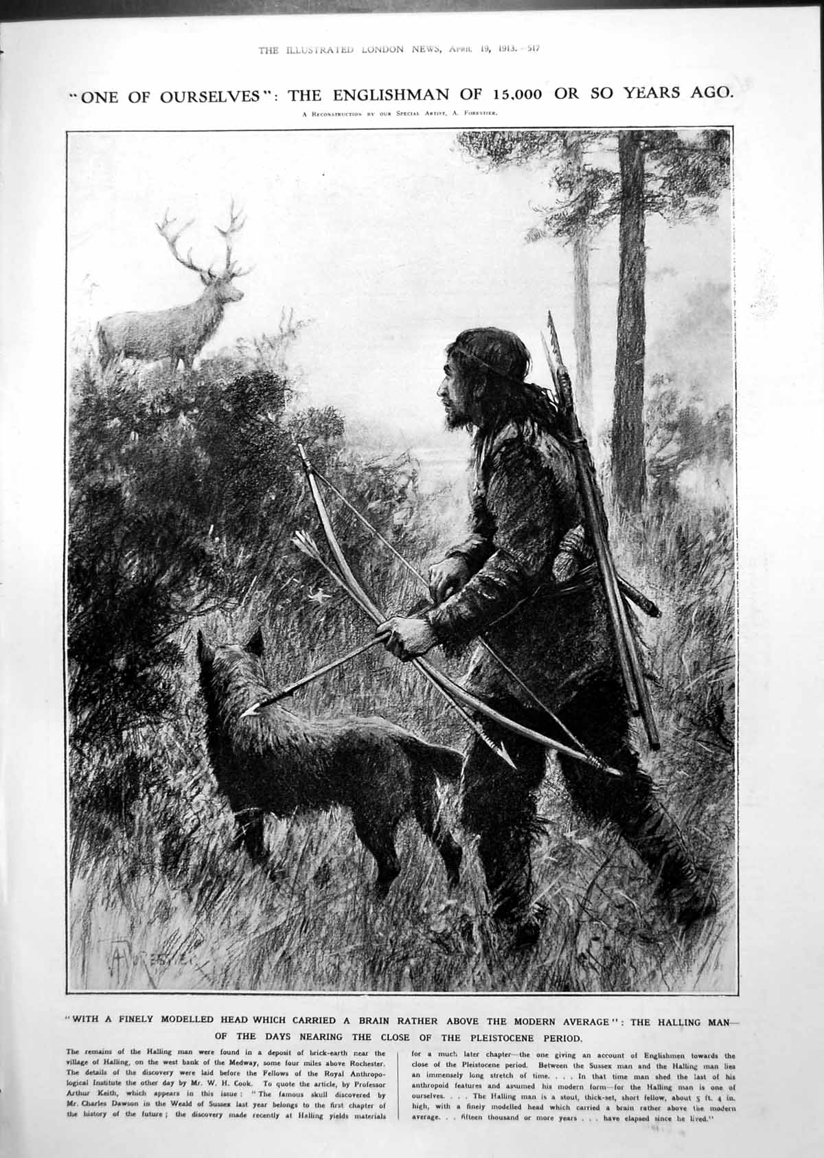 Antique Old Print Halling Man Reconstruction Austria People Homelands 1913