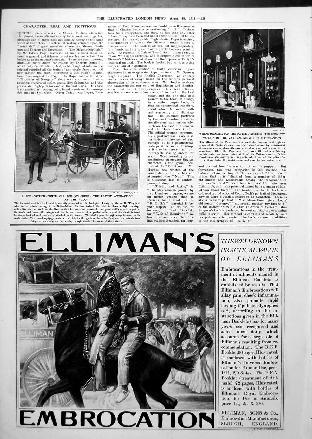 Antique Print Ostrich Power Car Joy-Rides Zoo Scrubb'S Ammonia Advert 1913