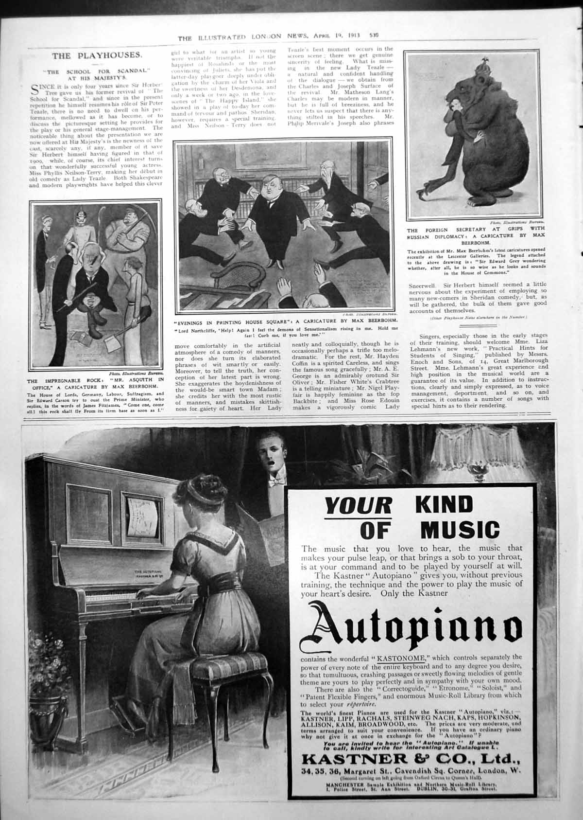 Antique Old Print Caricatures Max Beerbohm Asquith Dewar Advert Rob Roy 1913