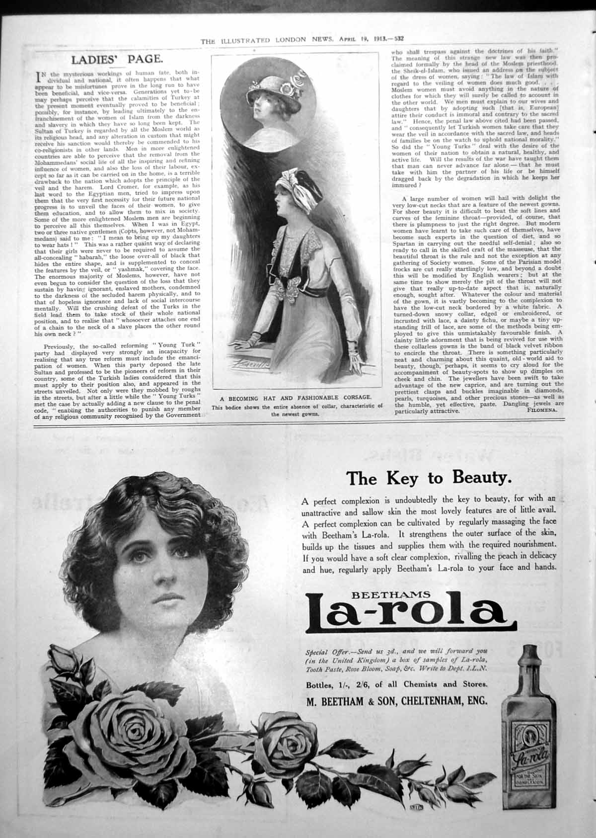 Antique Old Print Becoming Hat Fahionable Corsage Cherry Blossom Advert 1913