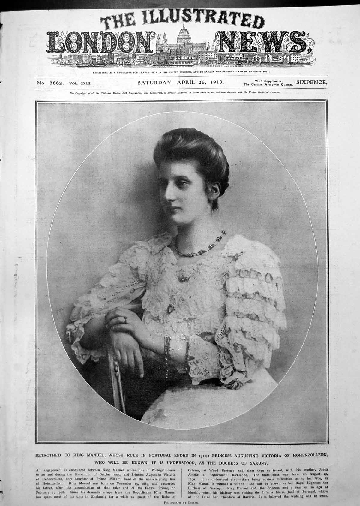 Old Antique Print Princess Augustine Victoria Hohenzollern Betrothed 1913 20th