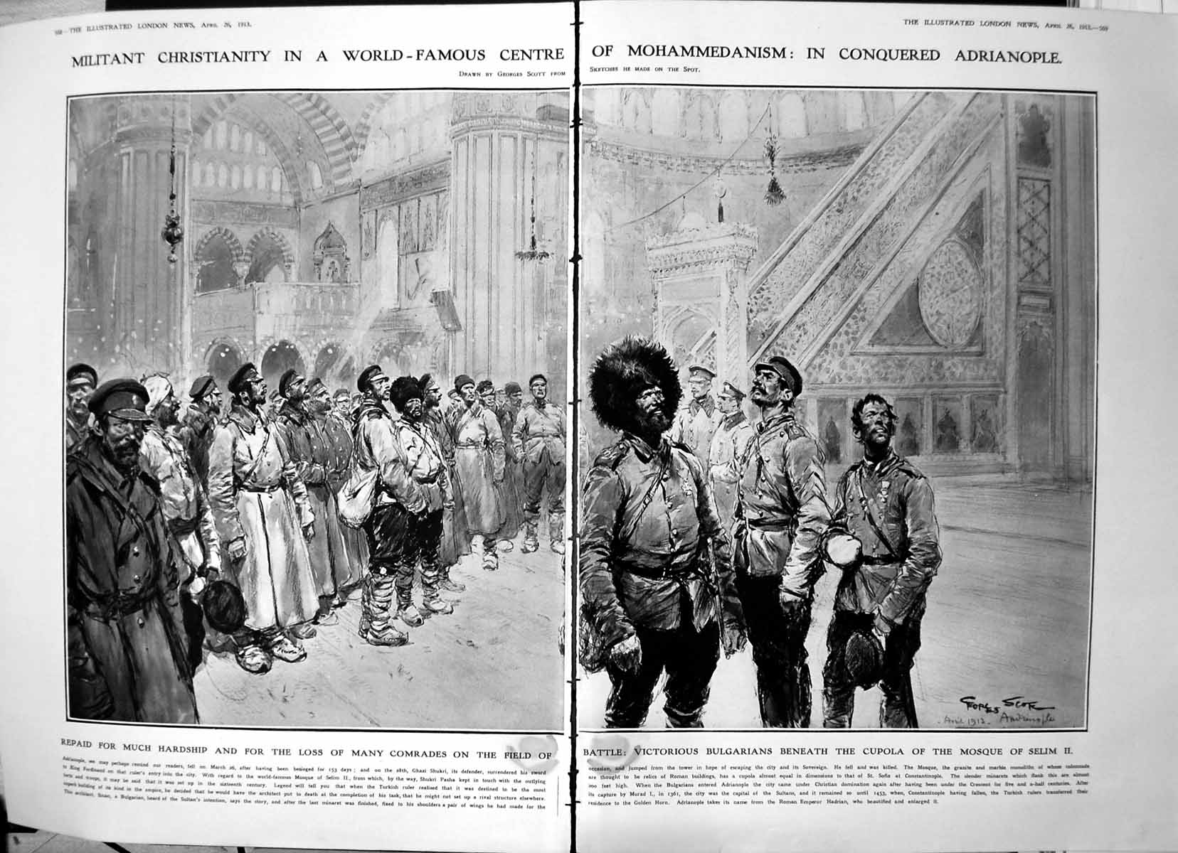 Old Antique Print Damaged Bulgarians Beneath Cupola Mosque Selim Ii 1913 20th