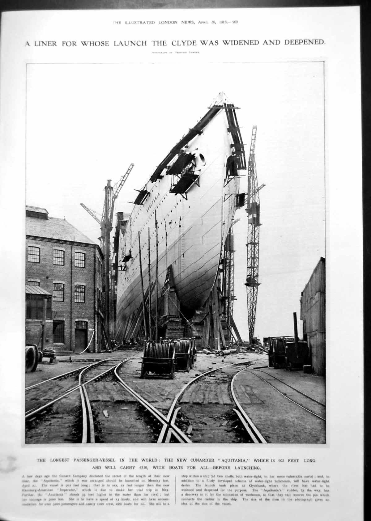 Antique Print Aquitania Before Launching Clydeside Portraits Authors 1913 20th