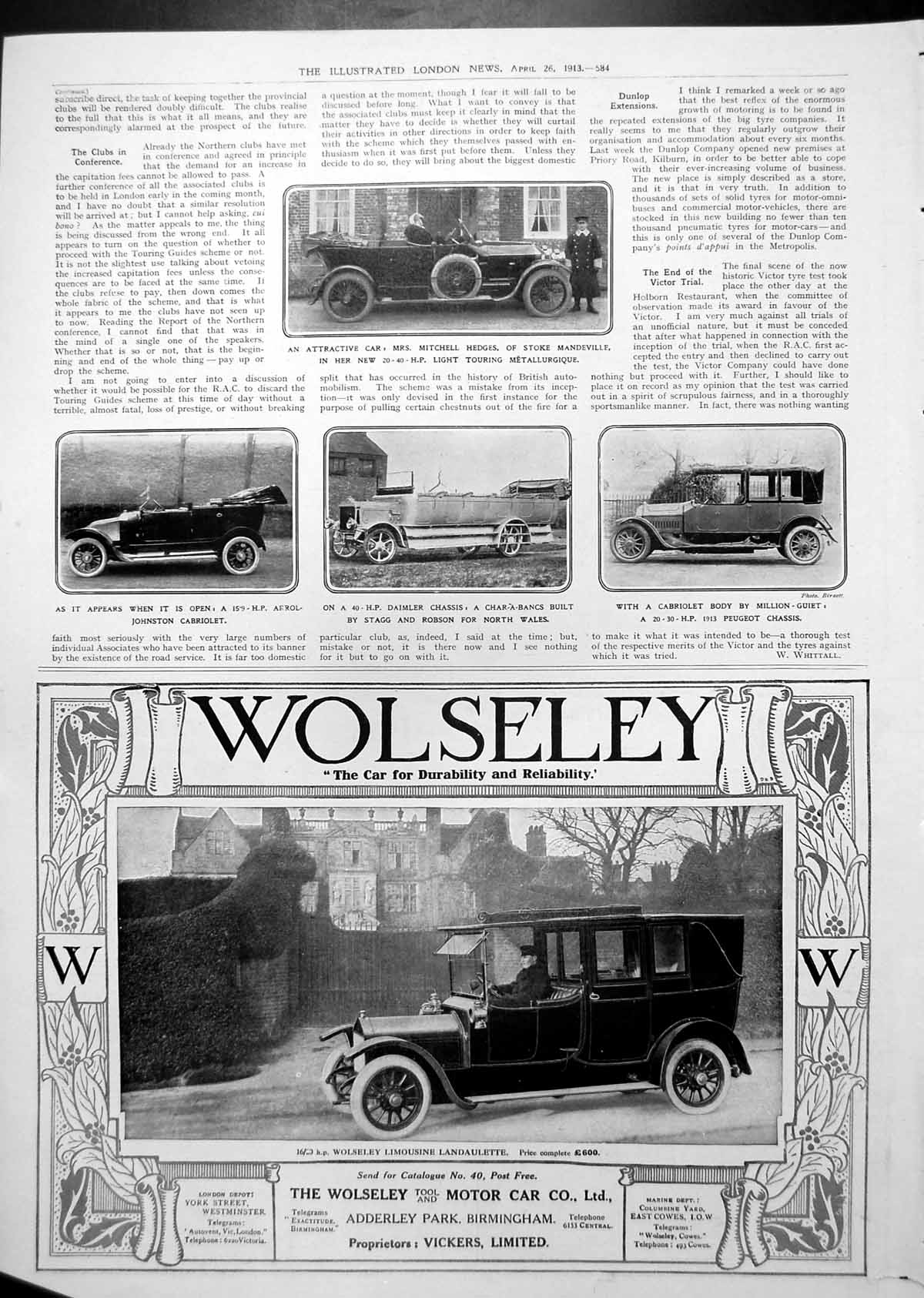 Old Print Metallurgique Car Johnston Cabriolet Rover Advert Triumph 1913 20th