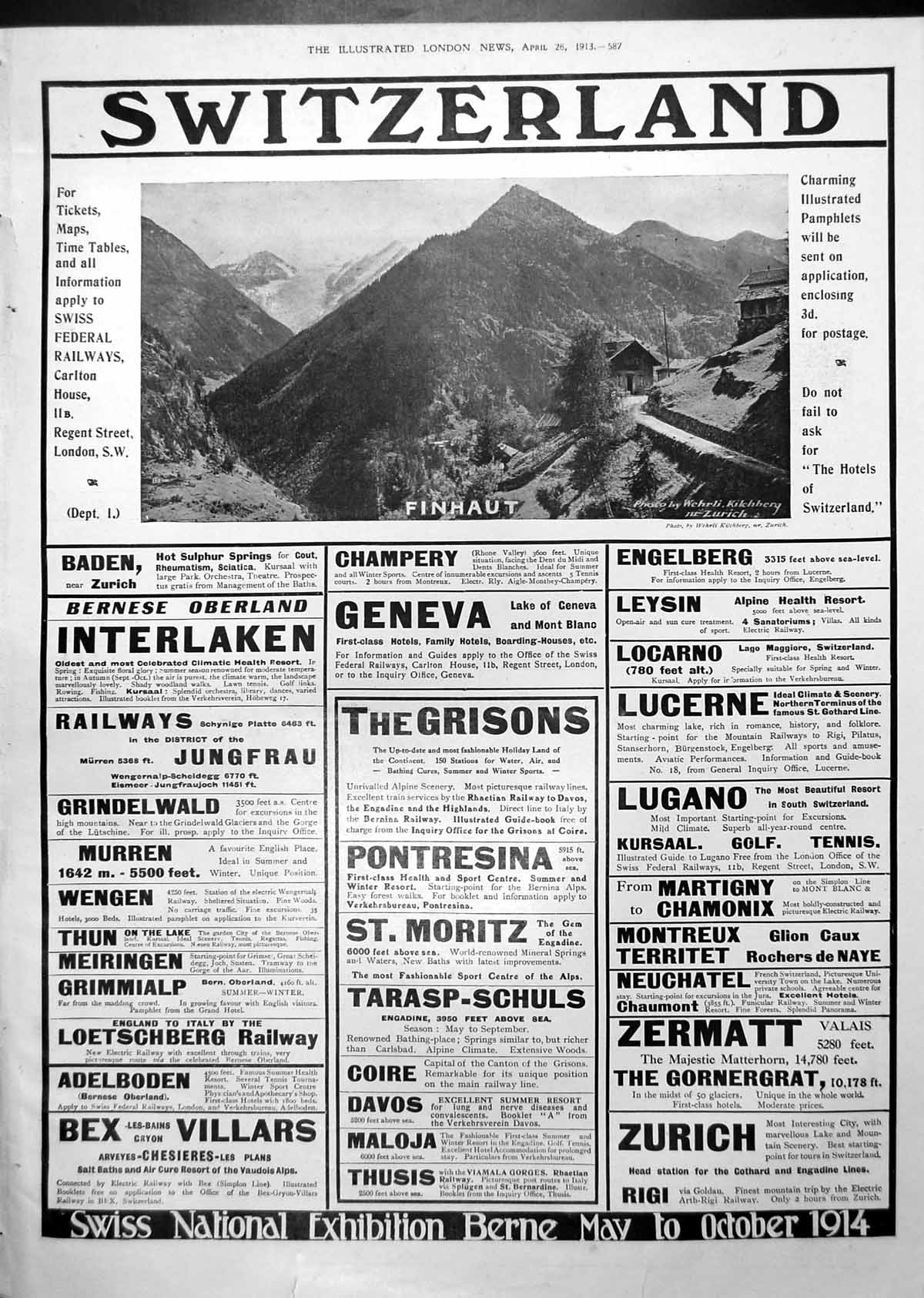 Antique Print Switzerland Finhaut Destinations Ad Chess Art Wallpaper 1913