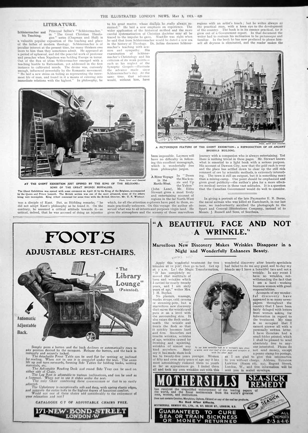 Antique Print Bronze Buffaloes Ghent Exhibition Reproduction Building 1913 20th
