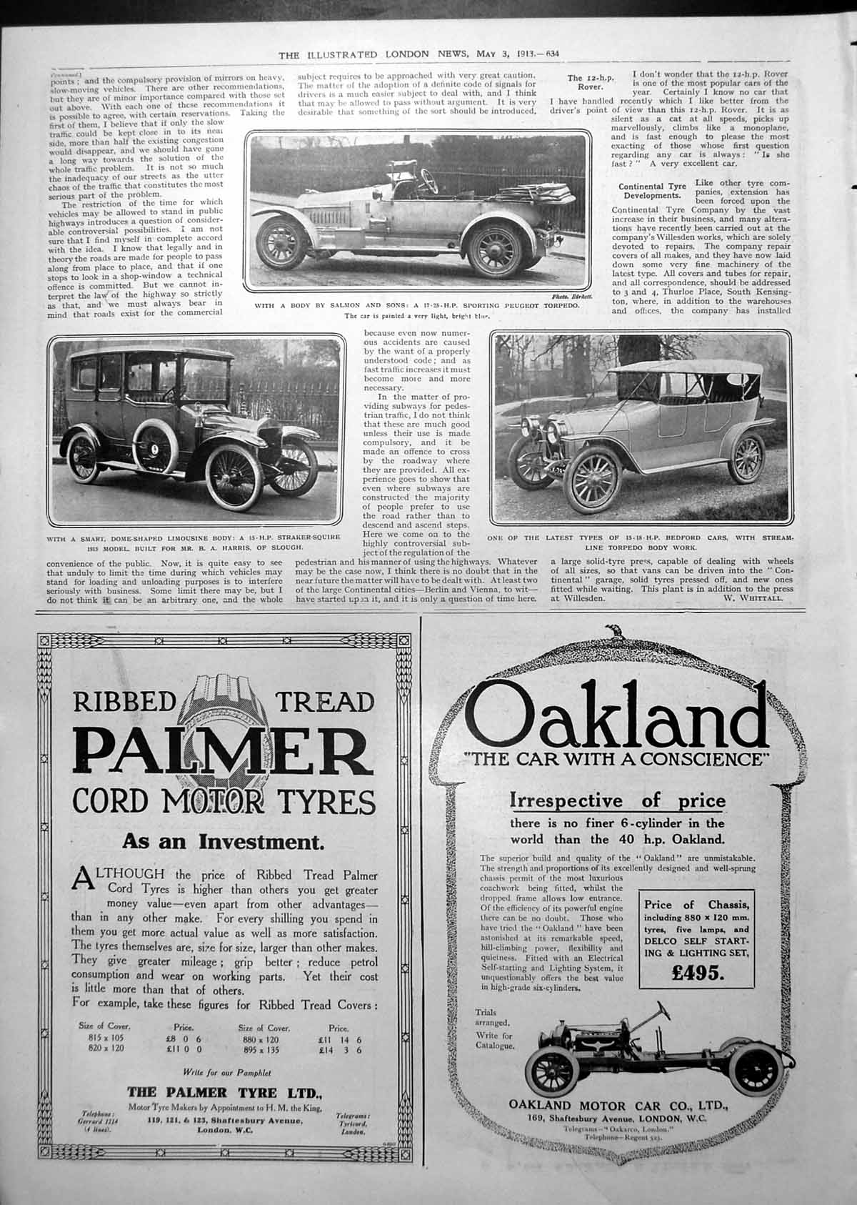 Antique Old Print Straker-Squire Car Sporting Peugeot Torpedo Bedford 1913 20th