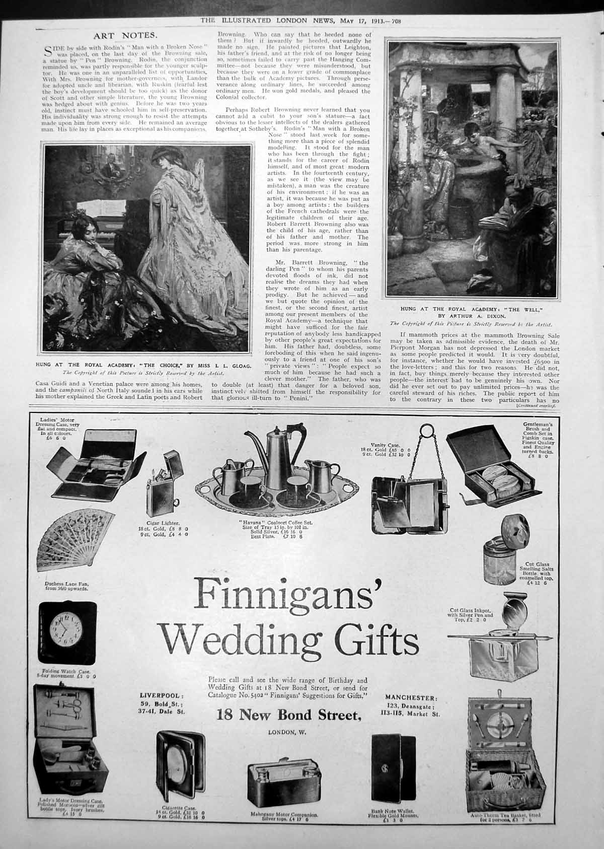 Old Print The Choice Il Gloag Well Arthur A Dixon Hung Royal Academy 1913 20th