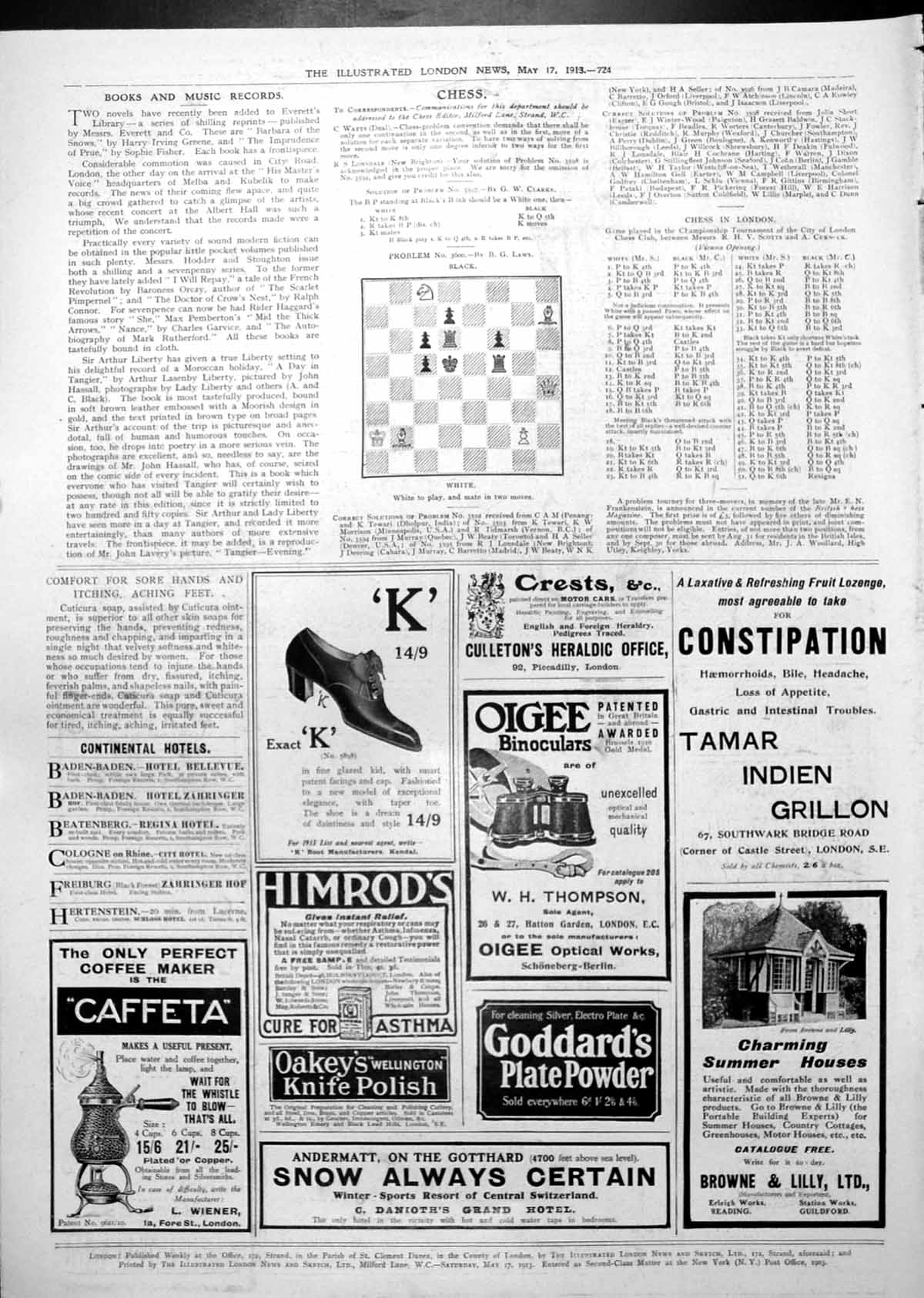 Old Antique Print Chess Game Caffeta Advert Oigee Binoculars K Shoes 1913 20th