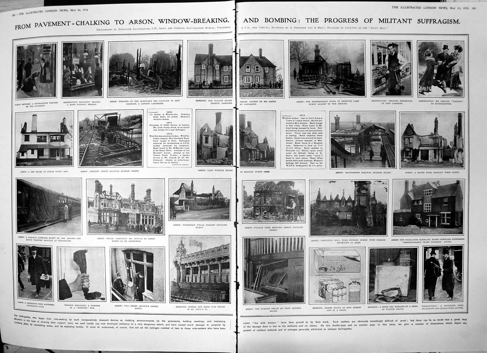 Antique Old Print Damaged Progress Militant Suffragism Bowling Greens 1913