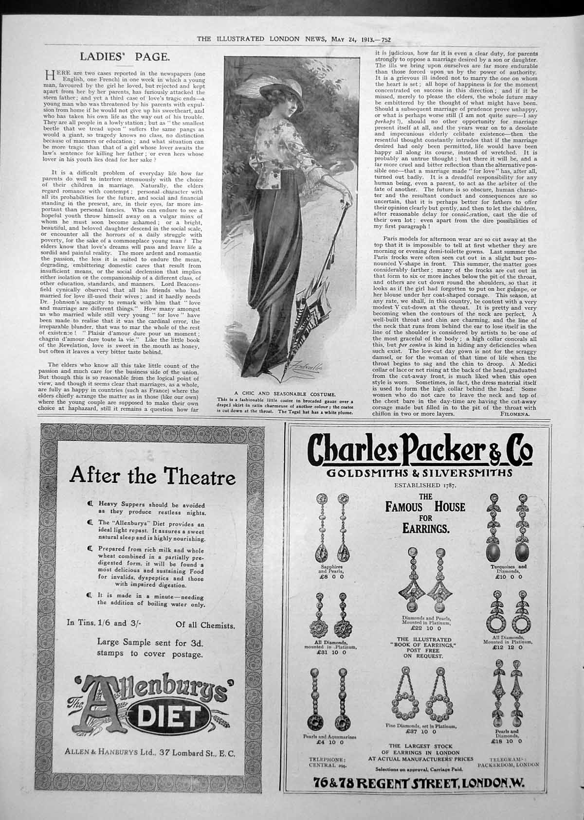 Antique Old Print Chic Seasonable Costume Coatee Draped Skirt Tagal Hat 1913