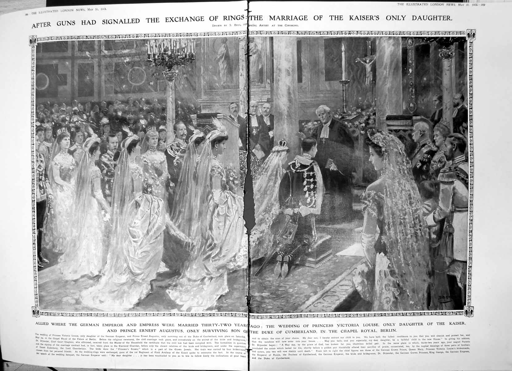Antique Print Damaged Marriage Kaisers Only Daughter Victoria Louise 1913 20th