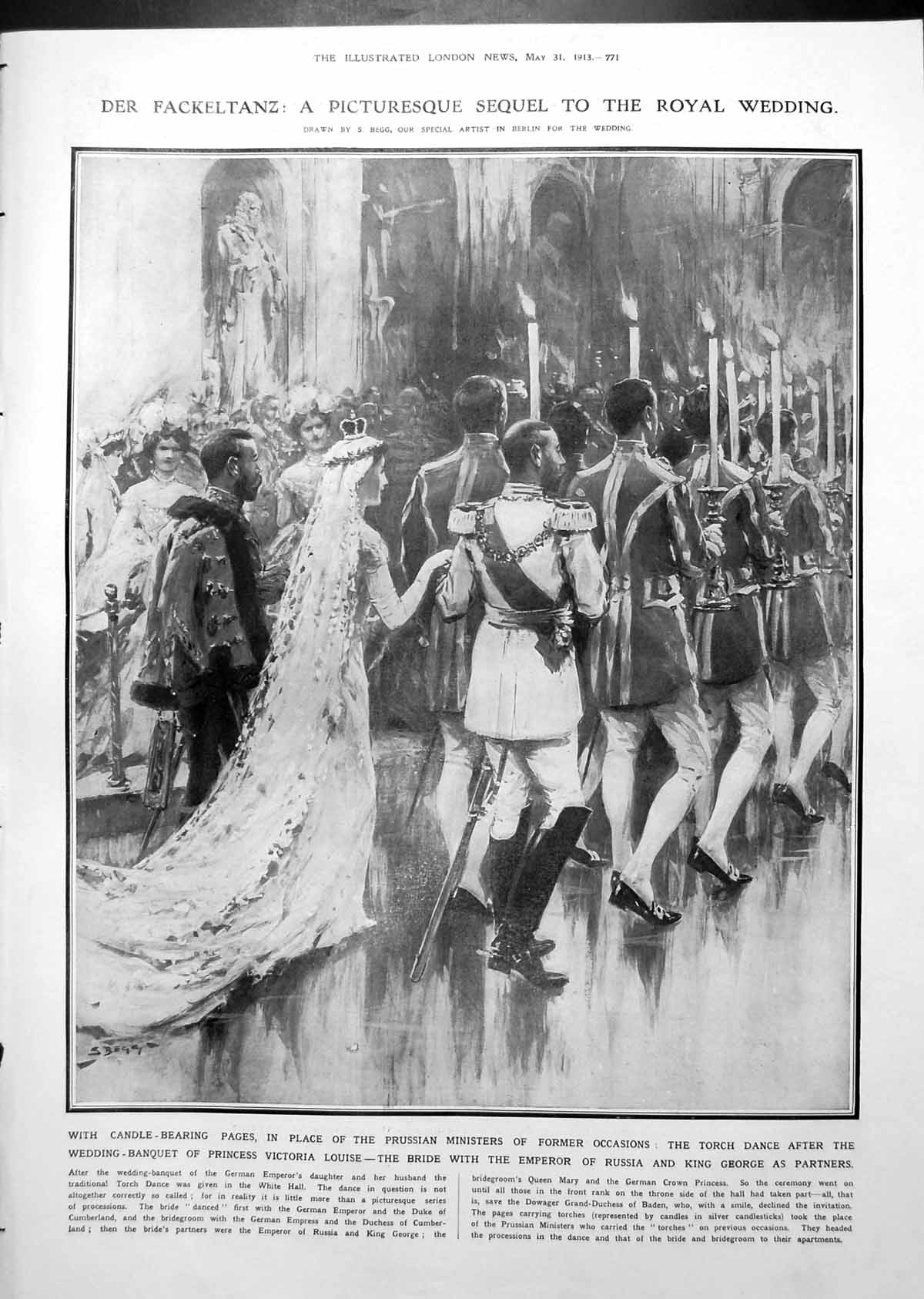 Old Print Victoria Emperor Russia King George Fighting Empress Hall 1913 20th