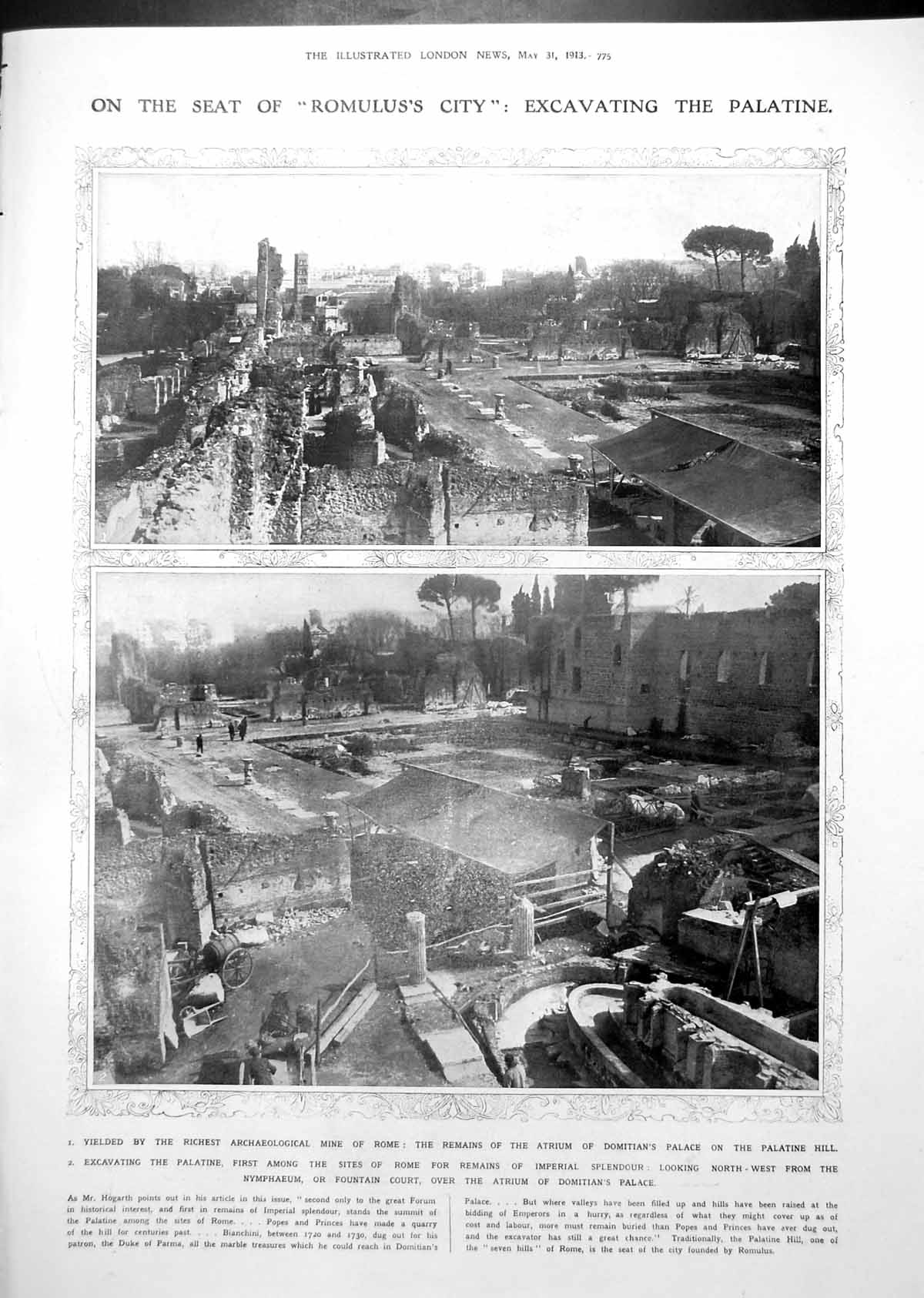 Antique Print Excavations Palatine Romulus'S City Flowers Allah Ballet 1913
