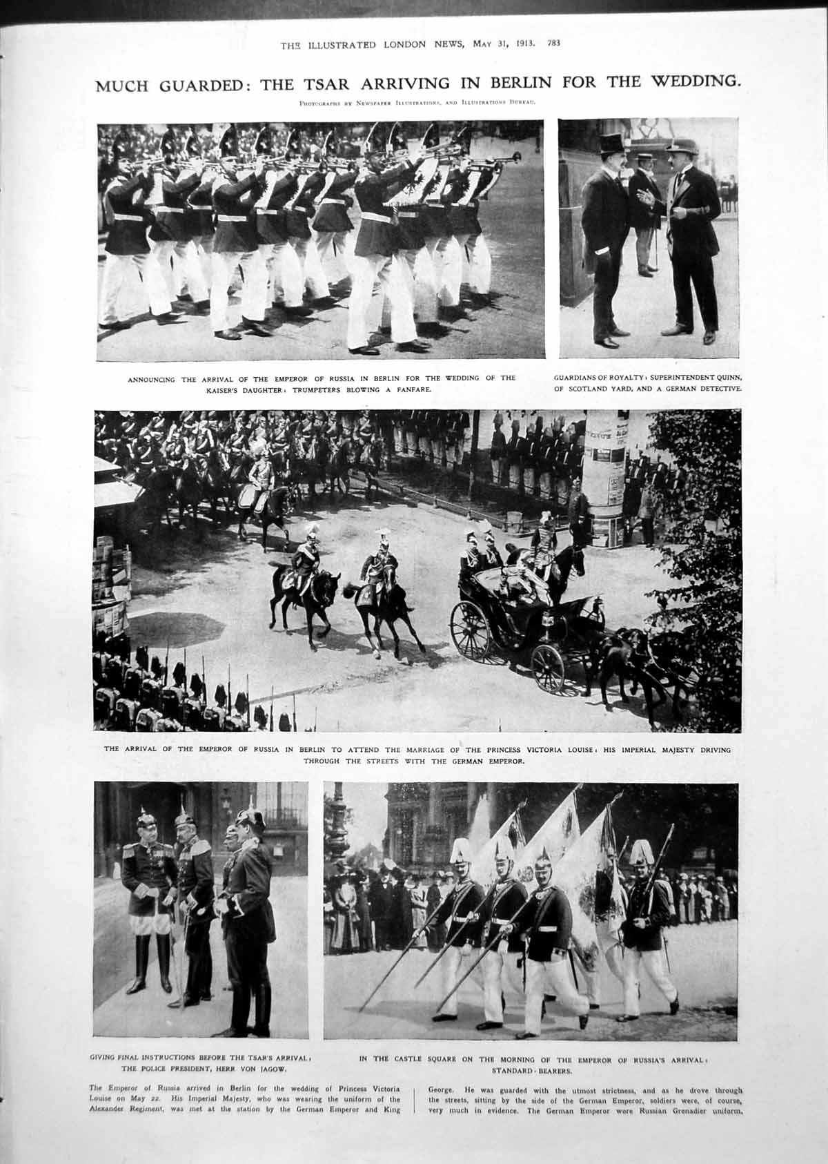 Antique Print Emperor Russia Berlin Wedding Bride Groom Empress Queen 1913 20th