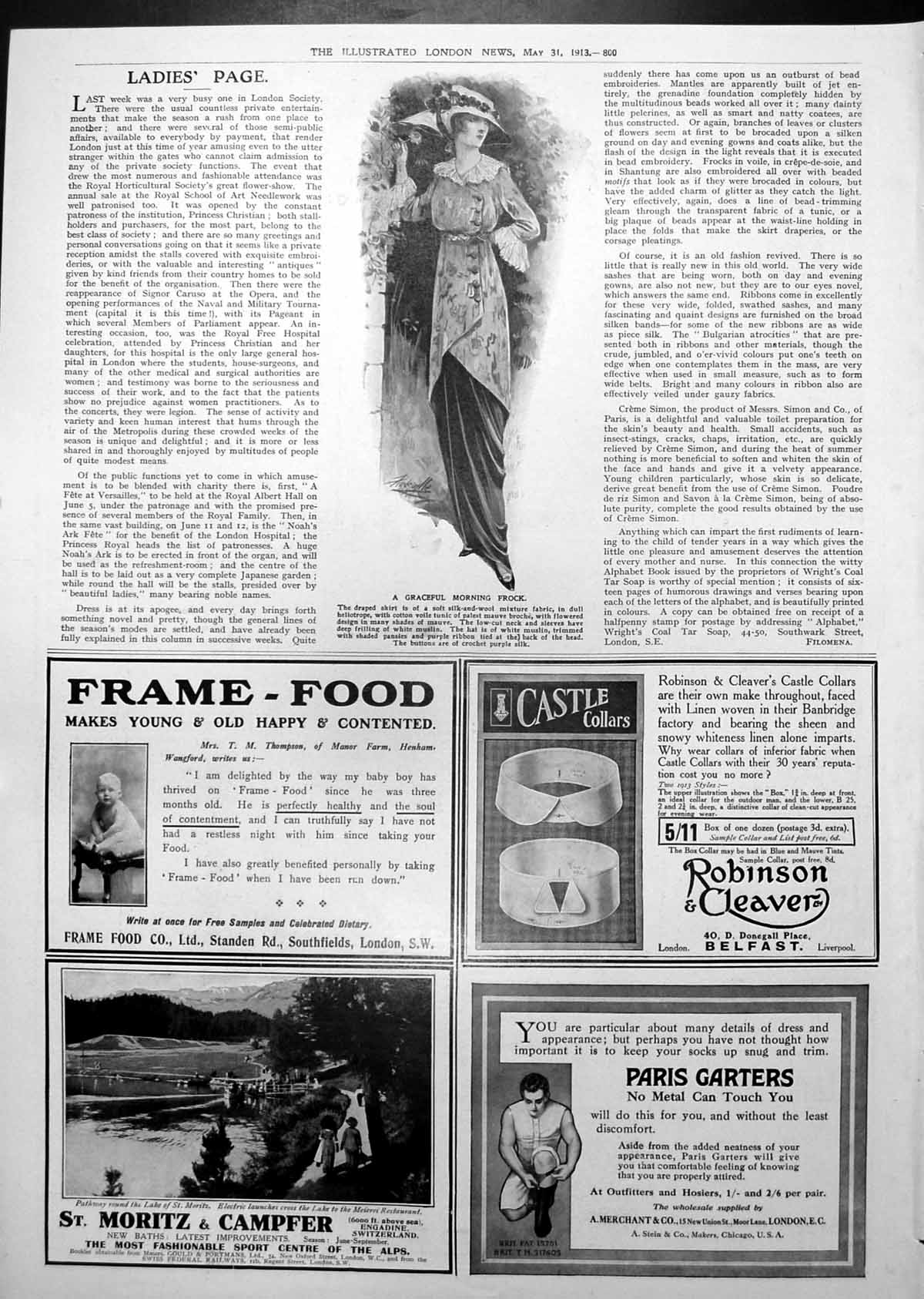 Antique Print Graceful Morning Frock Draped Skirt Tunic Top Muslin Hat 1913