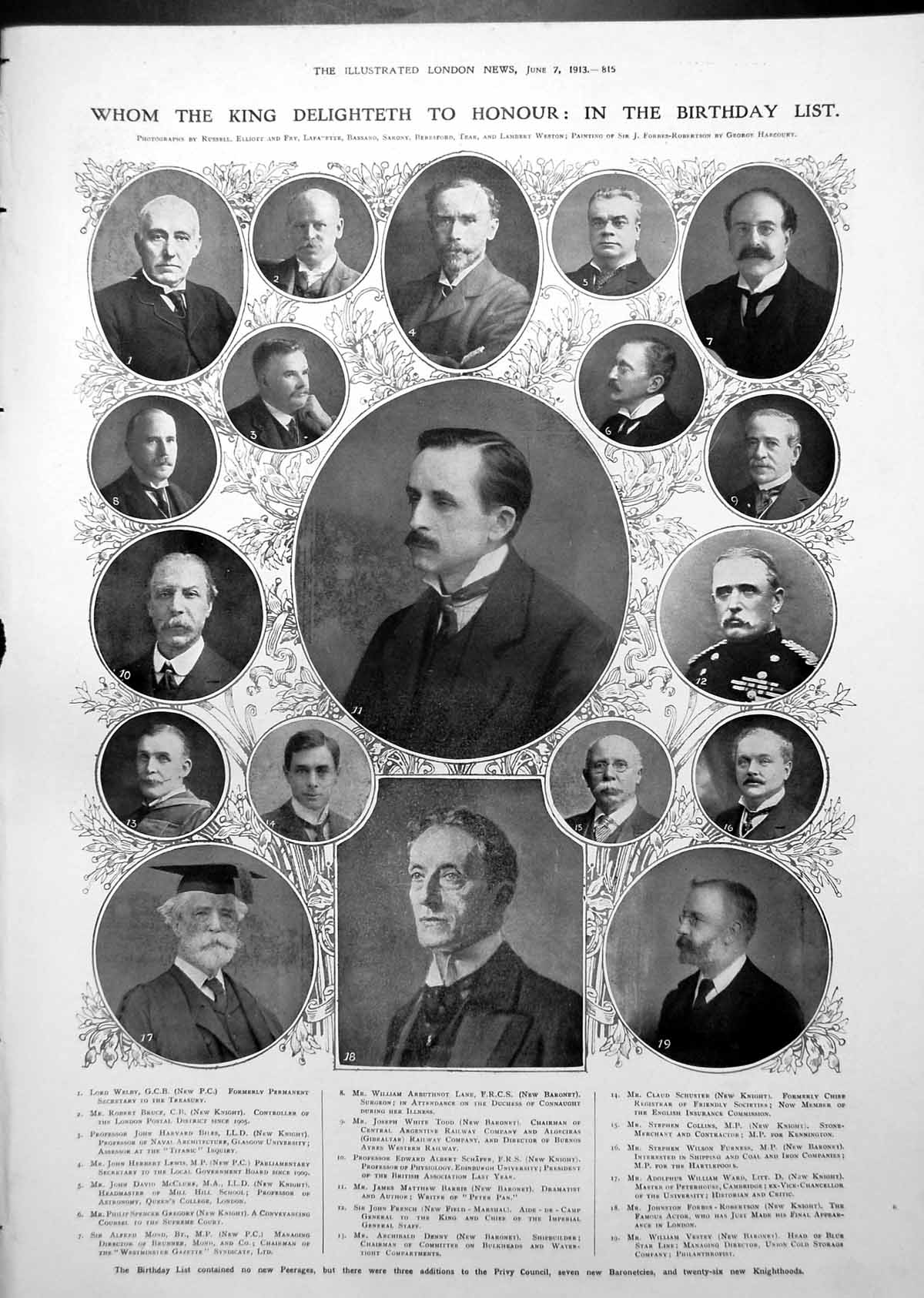 Old Print Kings Birthday Honours List Portraits Pope Pius X Balcony 1913 20th