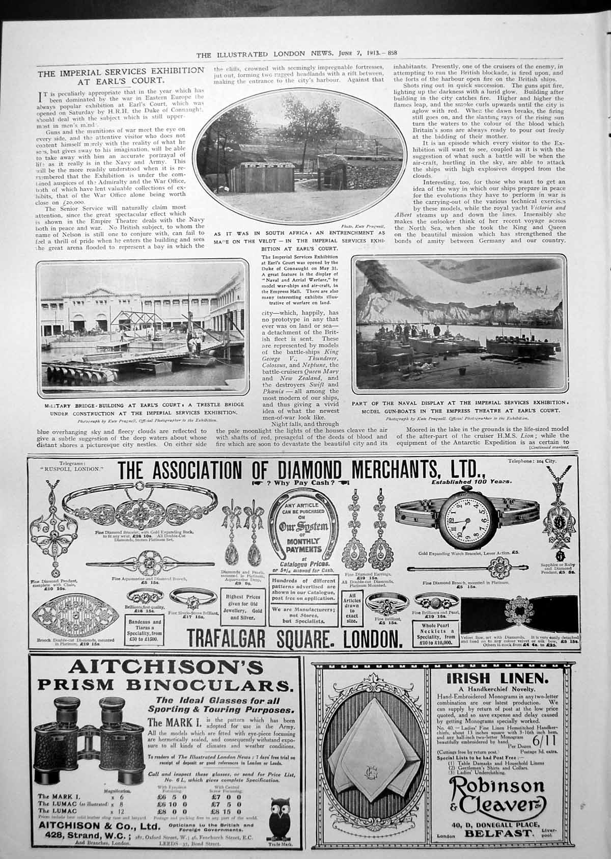 Antique Print Imperial Services Exhibition Earl'S Court Trestle Bridge 1913