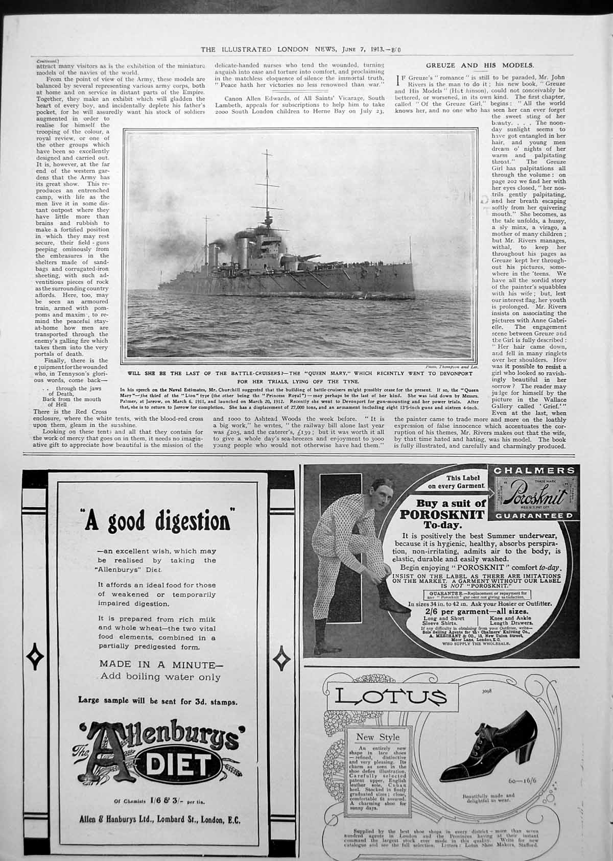 Old Antique Print Last Battle Cruiser? Queen Mary Lying Off The Tyne 1913 20th