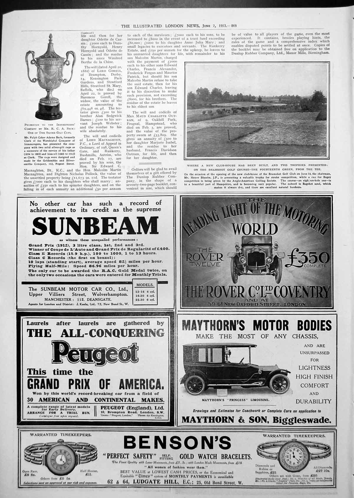 Old Antique Print Bramshot Golf Course Fourteenth Green From The Tee 1913 20th