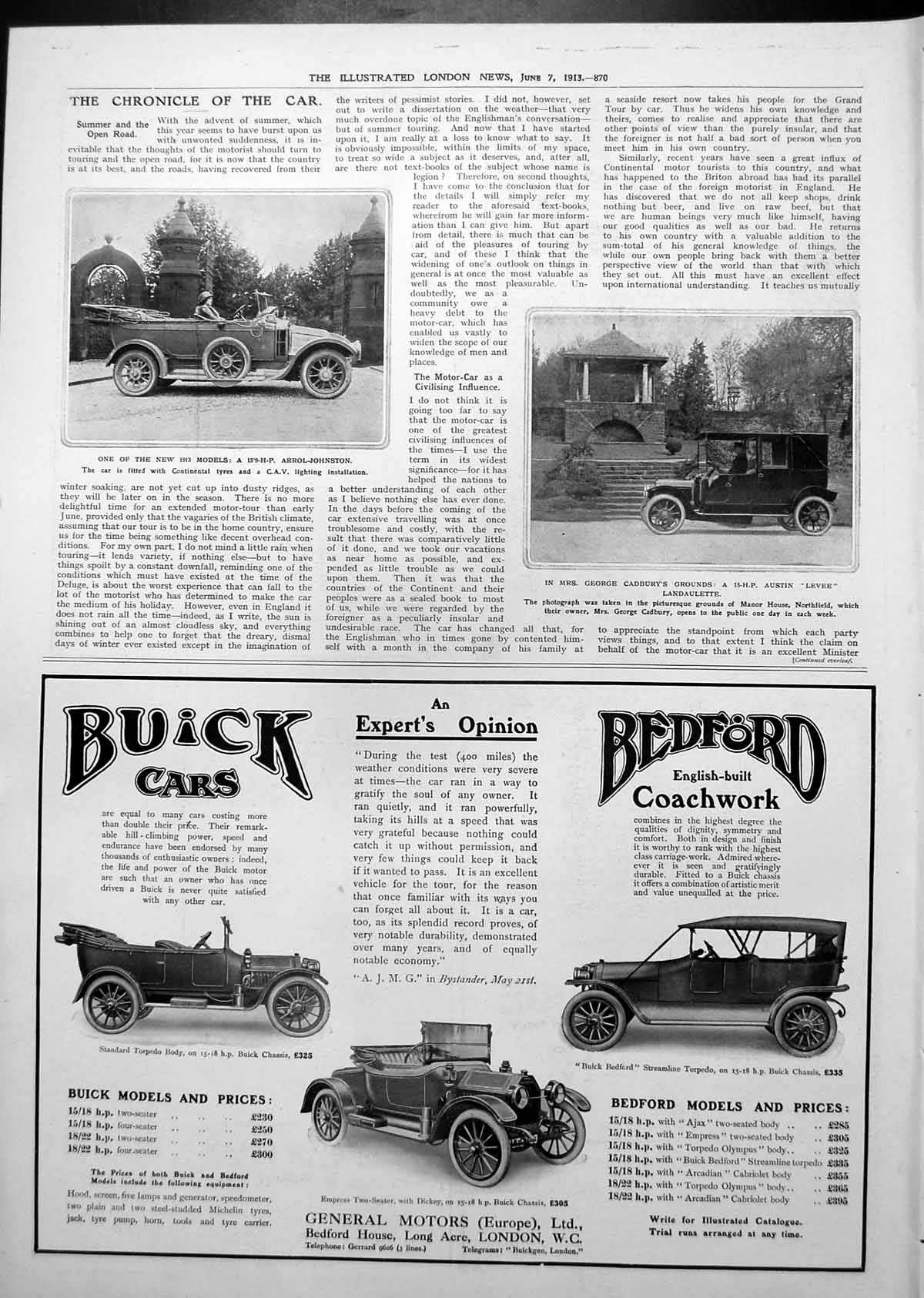 Old Antique Print New Model Arrol-Johnston Sudtin Levee Laundaulette 1913 20th