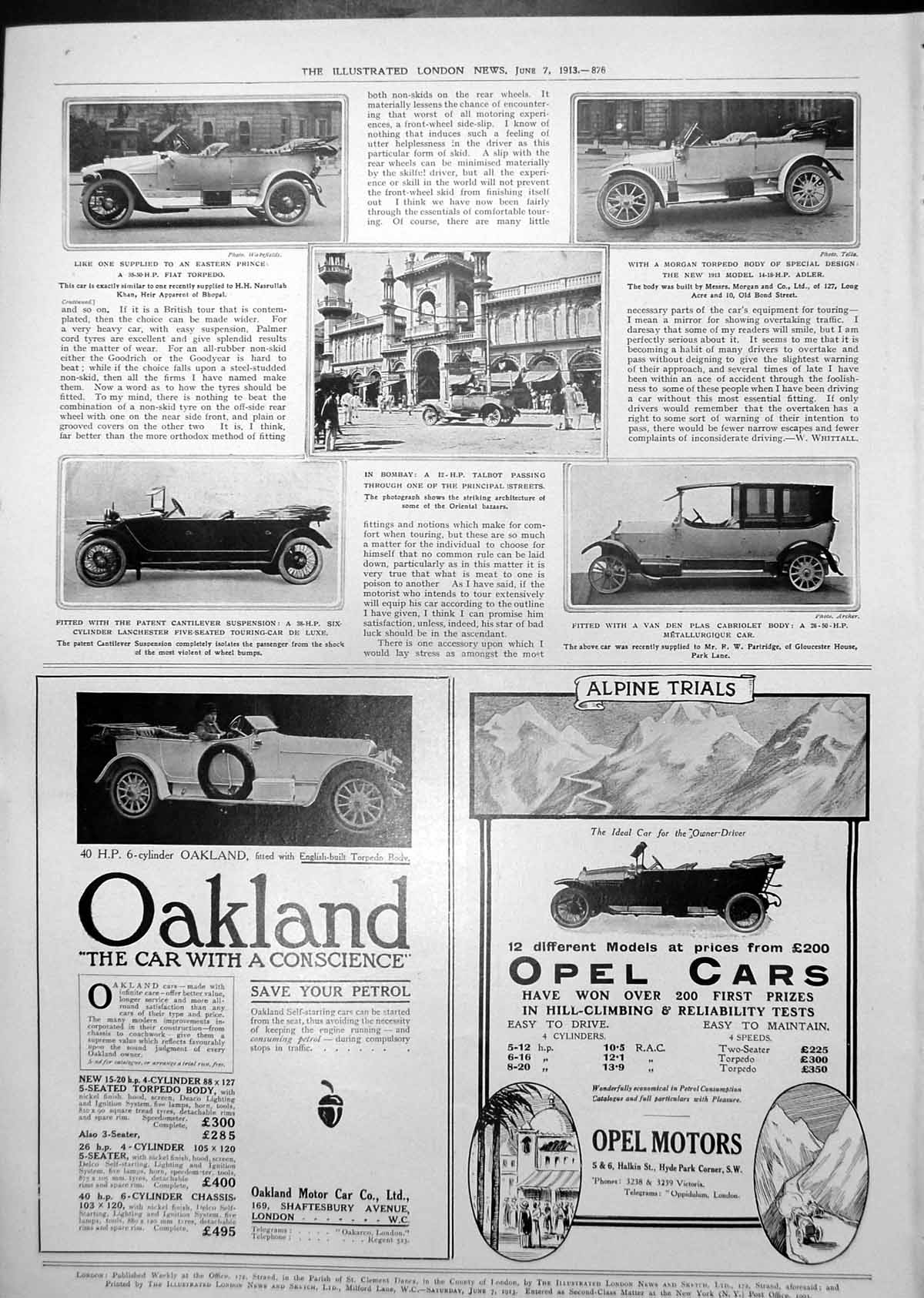 Old Print Talbot Bombay Oriental Bazaar Metallurgique Car Lanchester 1913 20th