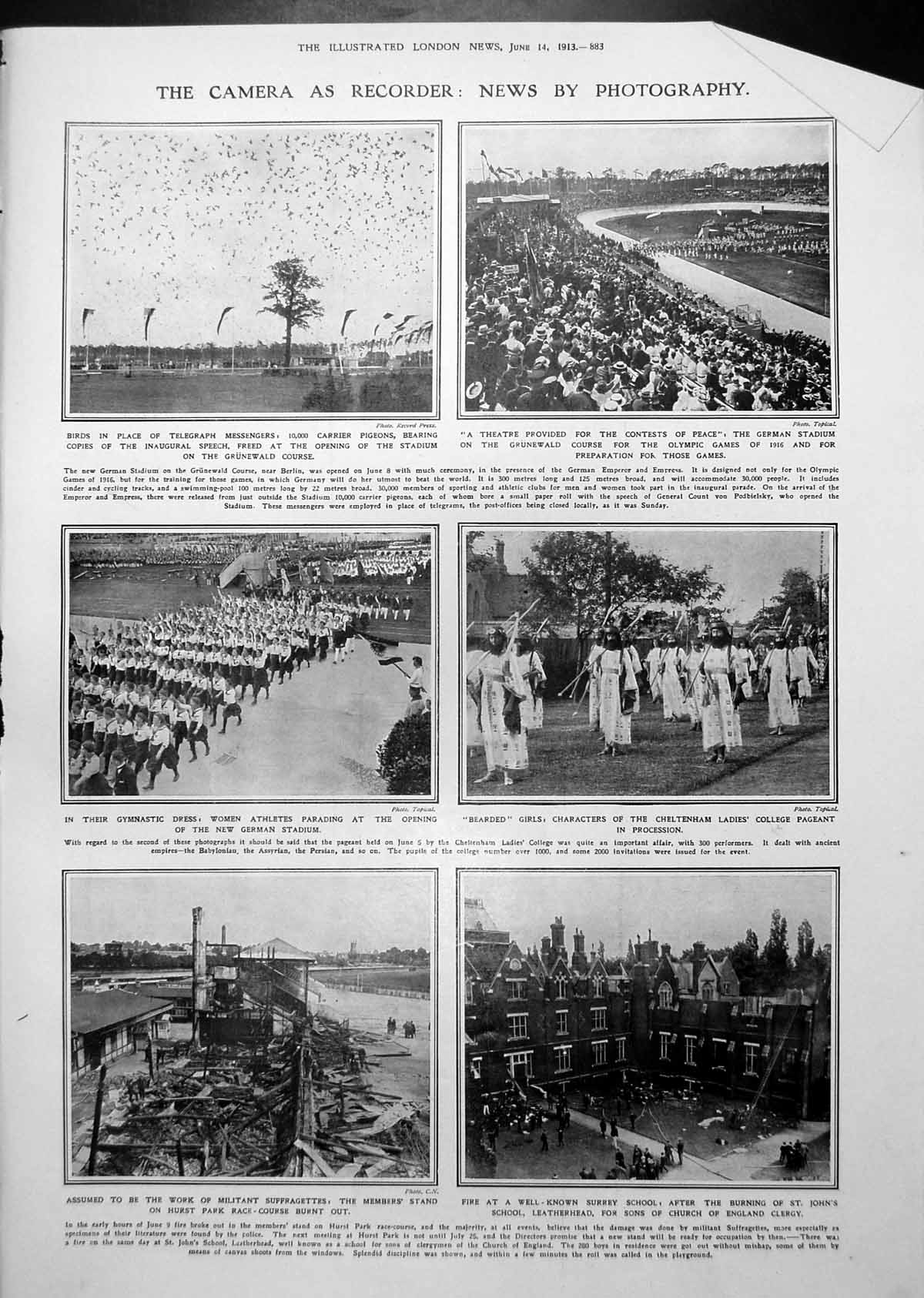 Antique Print Opening German Grunewald Stadium Suffragettes Portraits 1913 20th