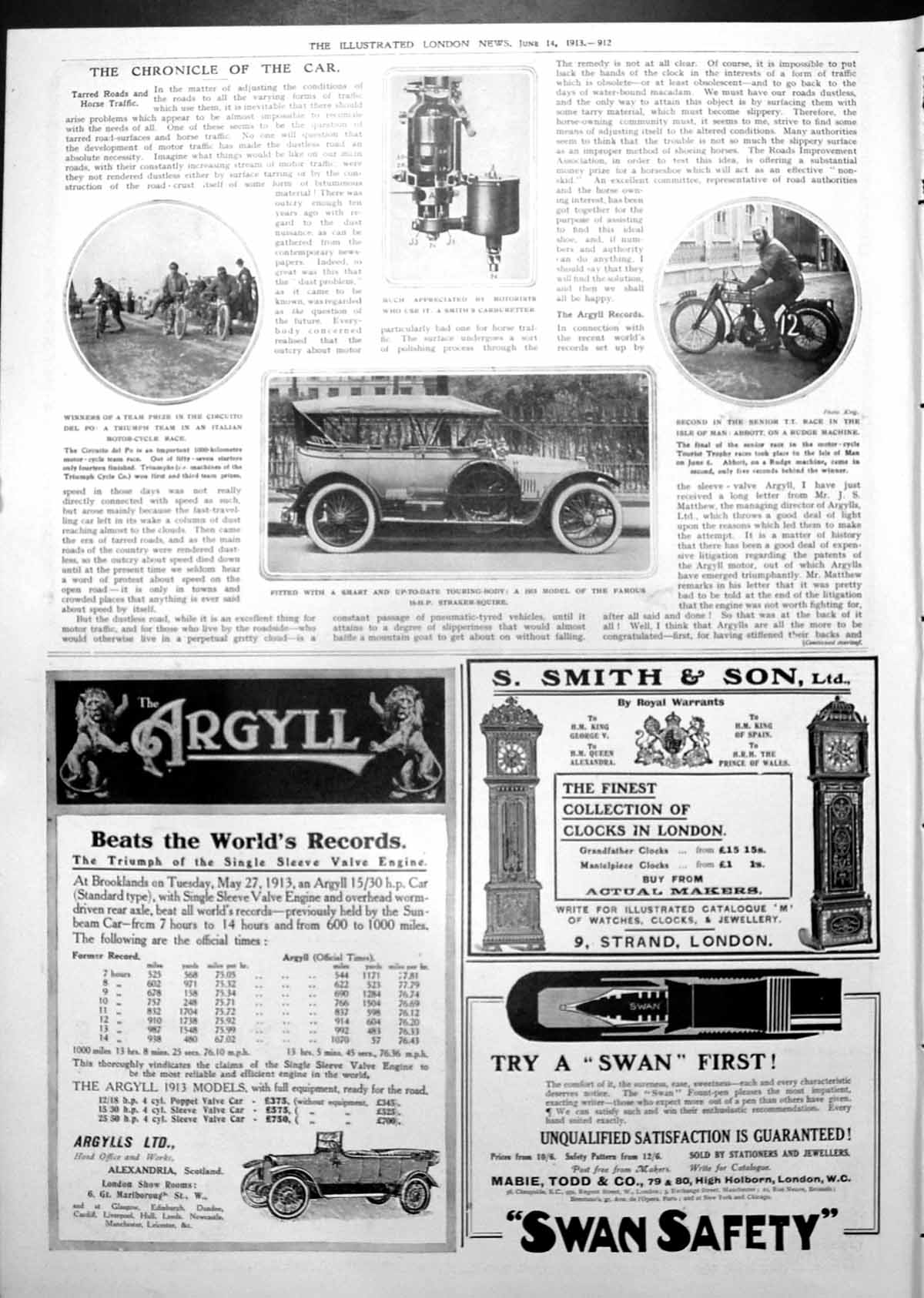 Old Print Straker-Squire Car Italian Motor-Cycle Race Isle Man Rudge 1913 20th