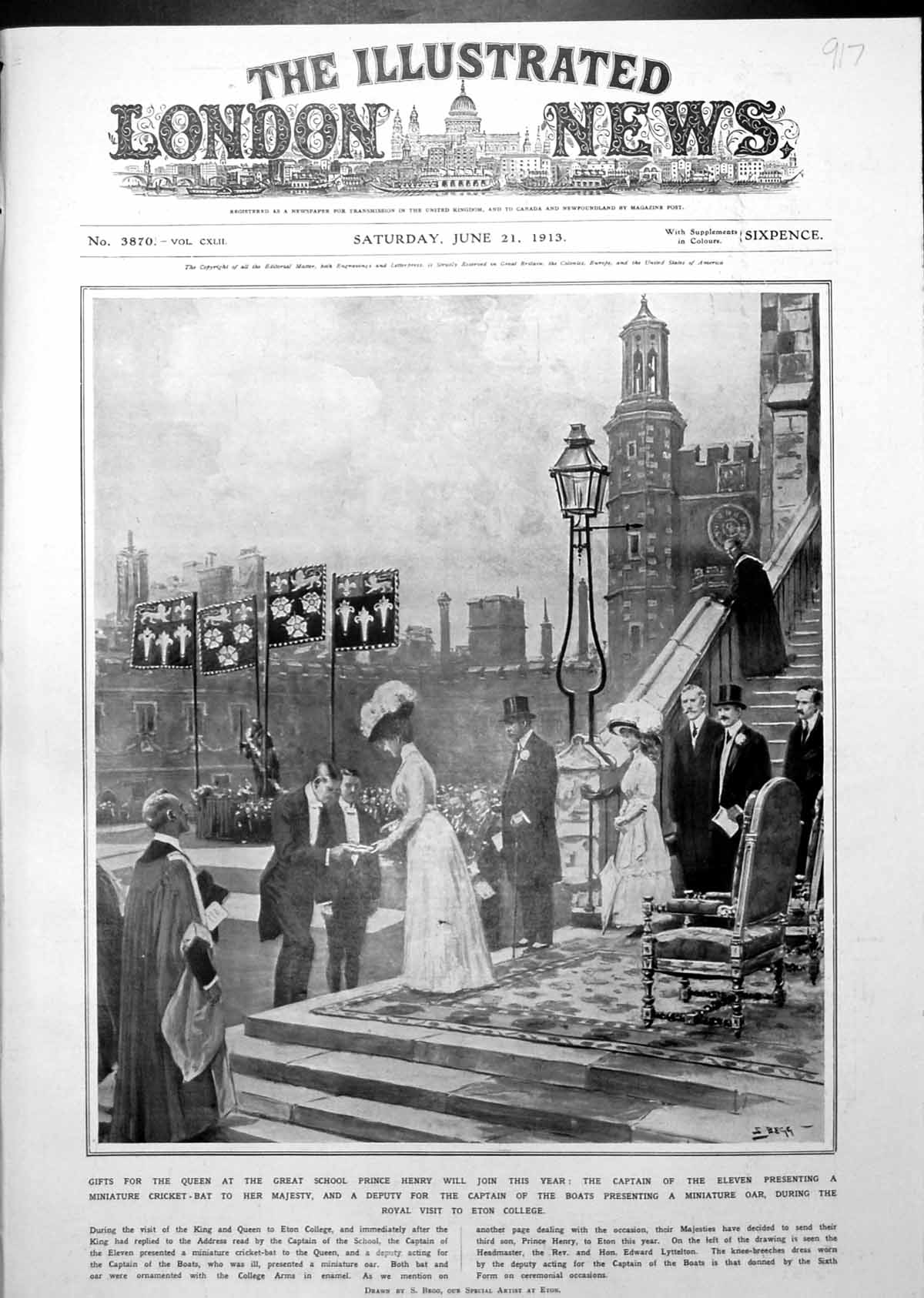 Old Royal Visit Eton College Gifts Her Majesty King Queen Banners 1913 20th