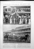Antique Old Print Their Majesties Ascot Polo Match Ladies Bisley Selkirk 1913