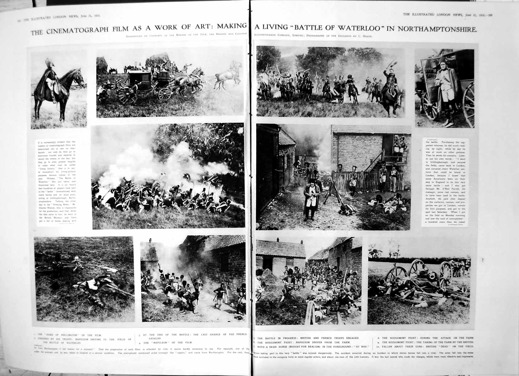 Antique Print Damaged Filming Scenes Battle Waterloo Northamptonshire 1913