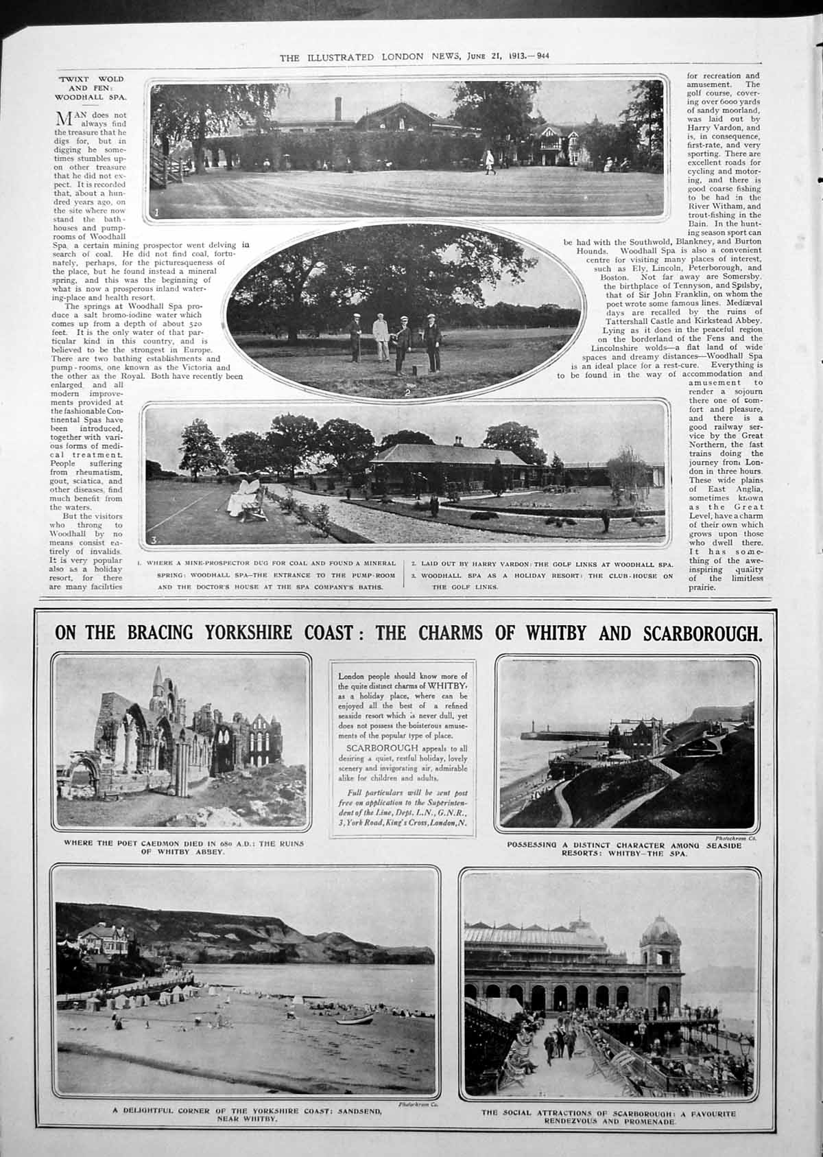 Old Print Woodhall Spa Entrance Pump Room Doctor'S House Golf Links 1913 20th