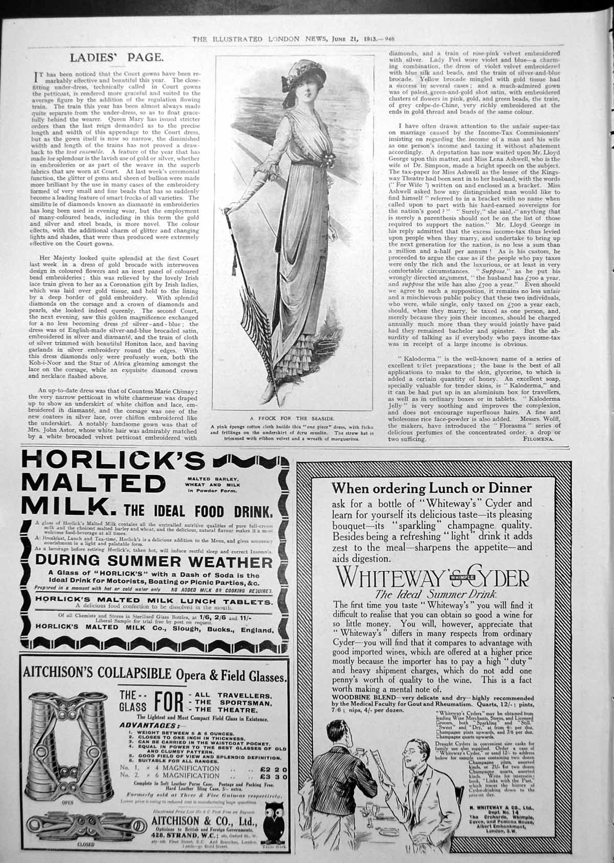 Old Print Frock For The Seaside One Piece Dress Frillings Underskirt 1913 20th