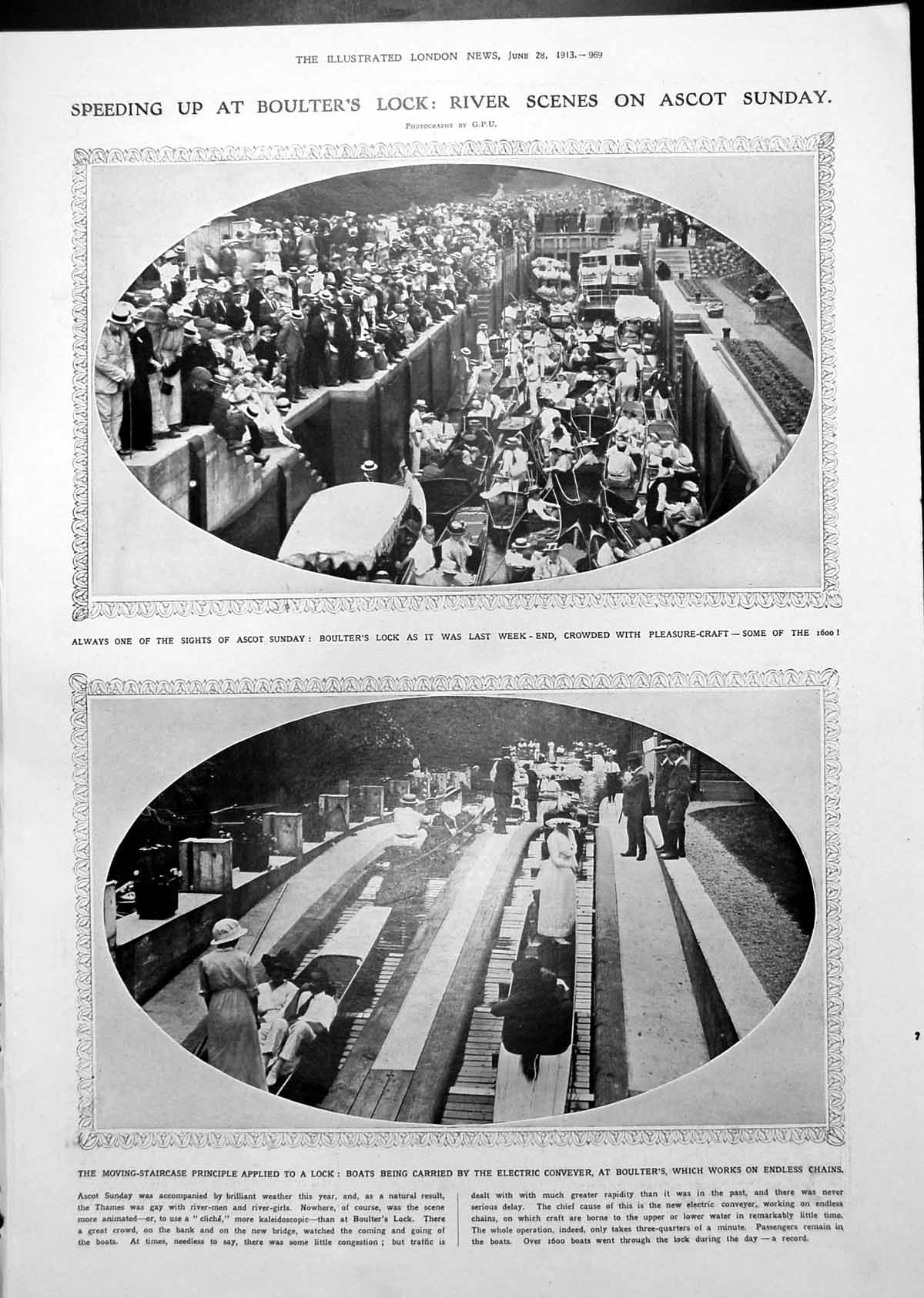 Antique Print Boulter'S Lock Pleasure Craft Ascot Sunday M. Chaliapine 1913