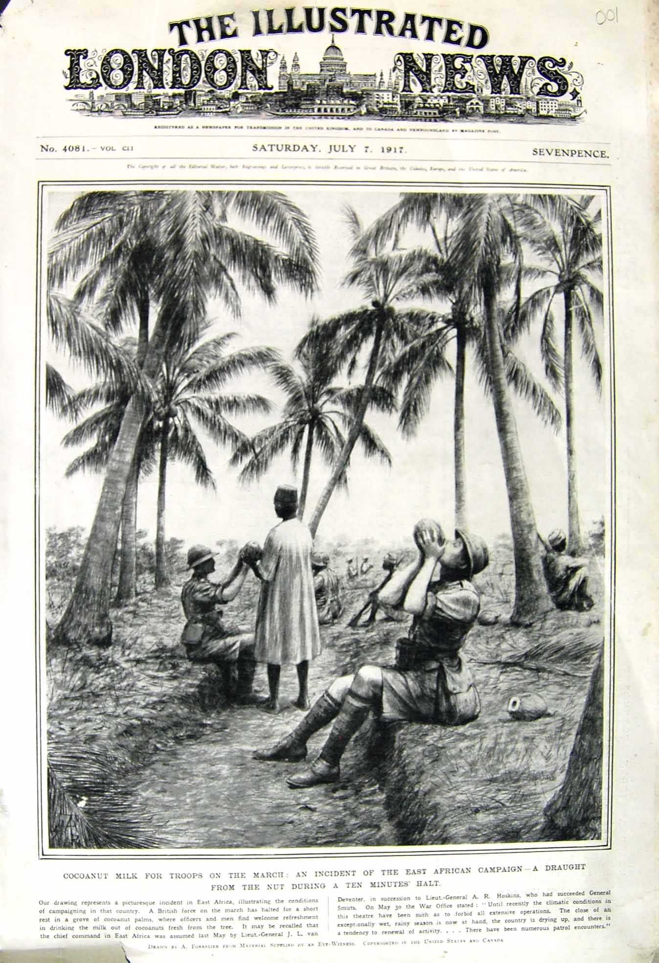 Original Old Vintage Print 1917 Cocoanut Milk Africa Siers War Hoskins Deventer