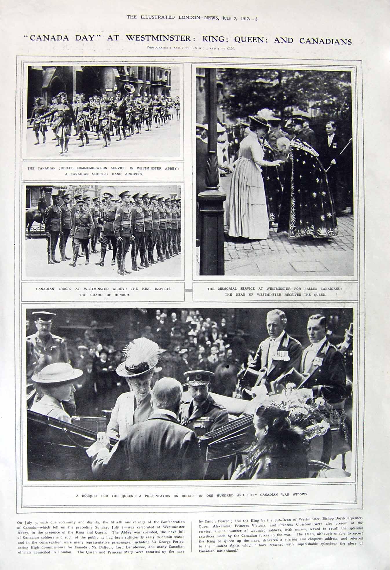 Old Vintage Print 1917 Canada Westminster Queen War Honour Roberts King 20th