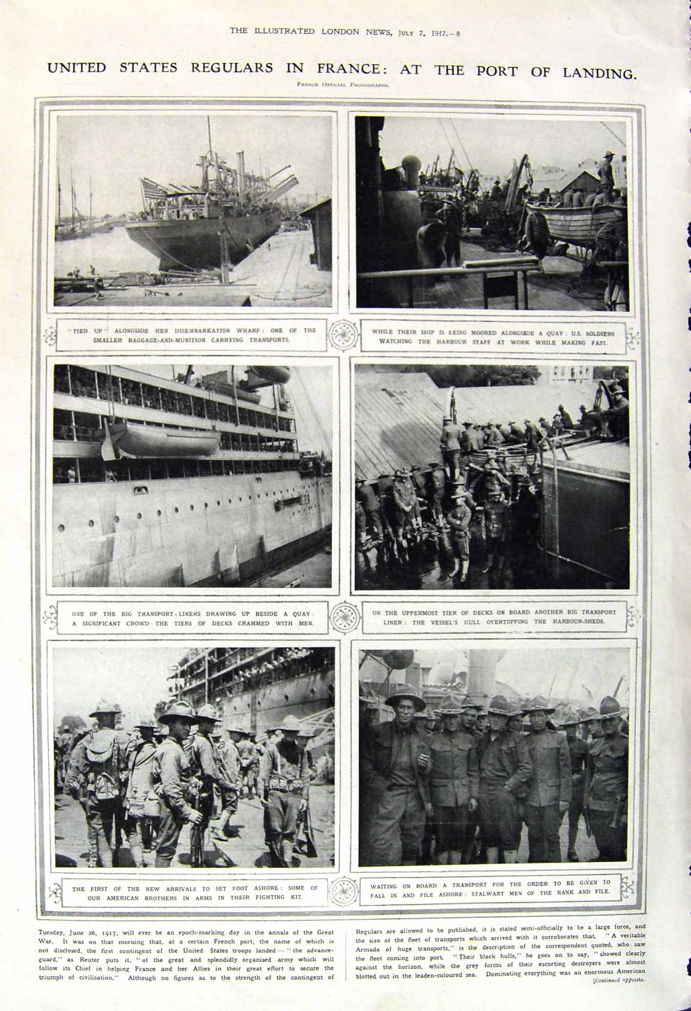 Original Old Vintage Print 1917 War France Siers Transport Ship Mesopotamia