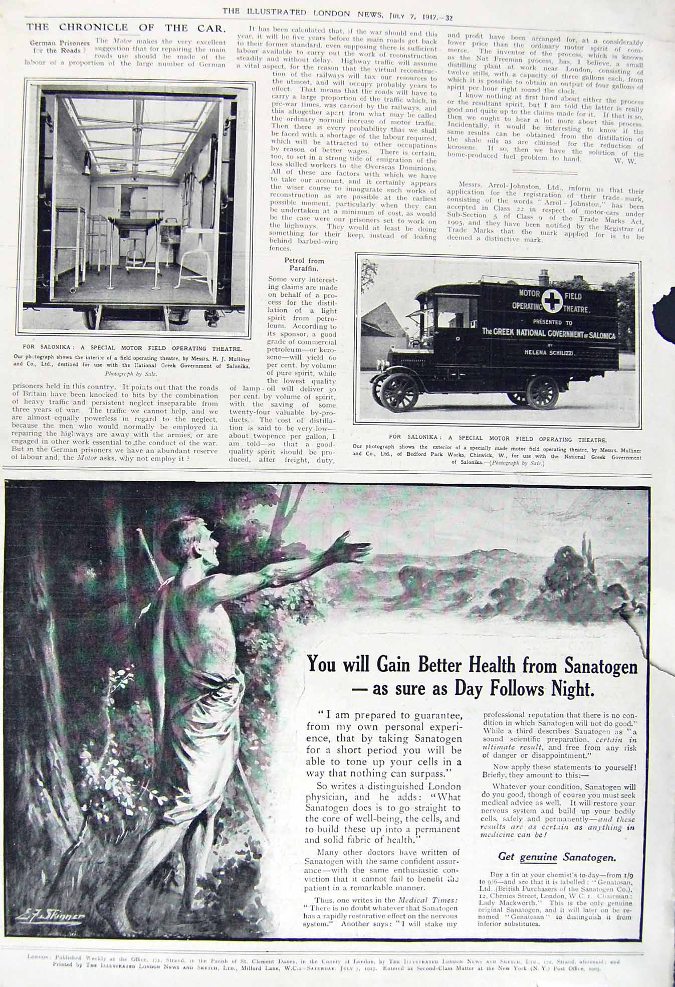 Original Old Vintage Print 1917 Salonika War Motor Field Operating Theatre 20th