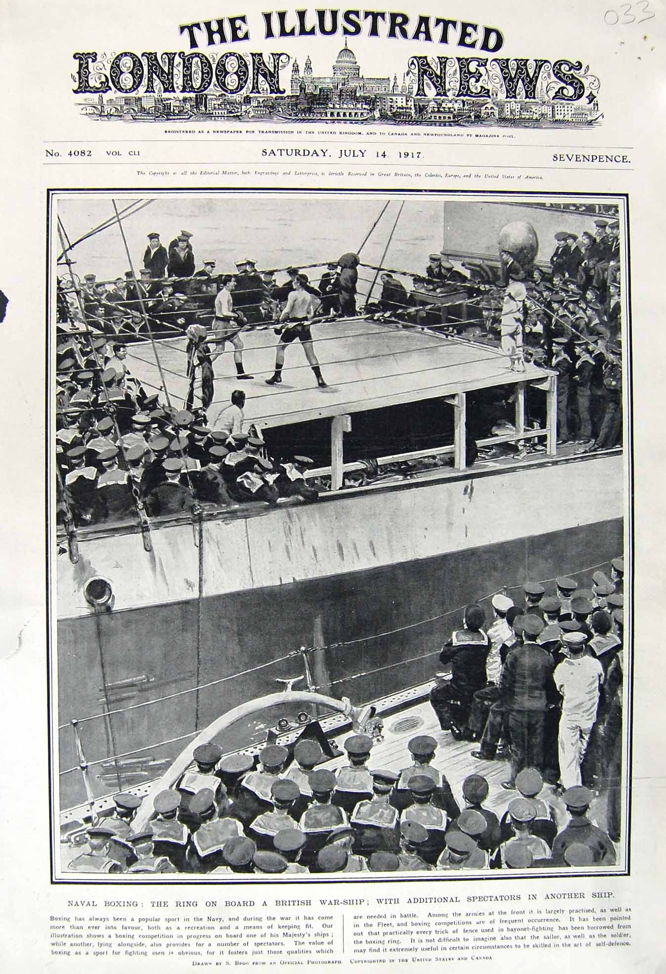 Original Old Vintage Print 1917 Navy British War Ship Boxing Greece Venizelos