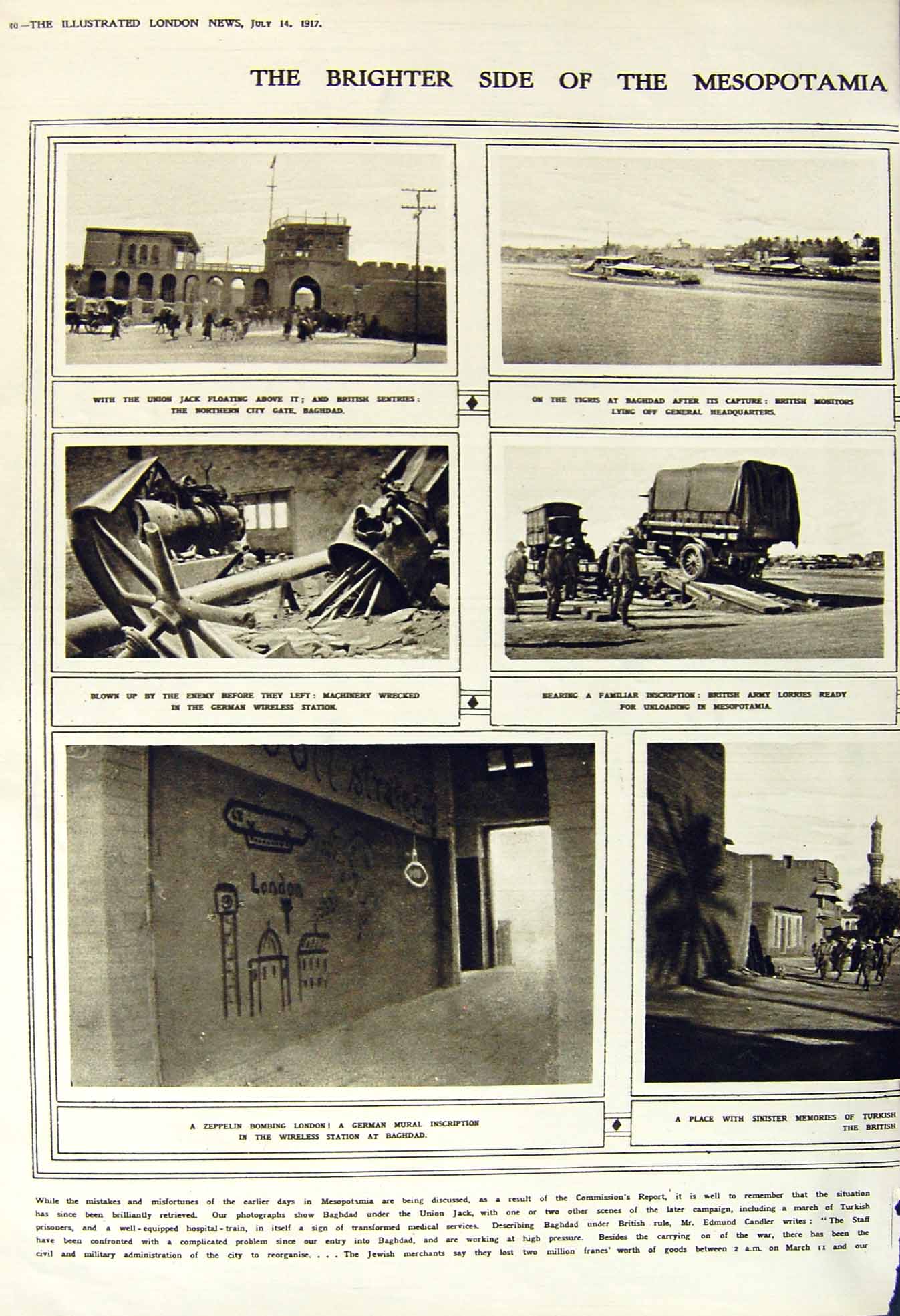 Original Old Vintage Print 1917 Mesopotamia Zeppelin War Baghdad Amara Siers