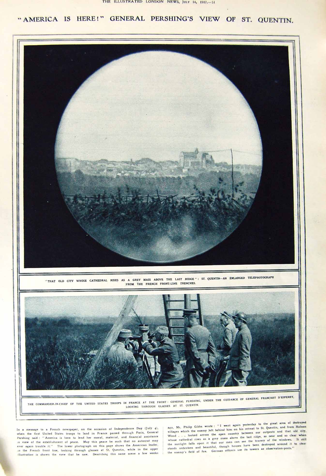 Old Vintage Print 1917 General Pershing Quentin D'Esperey Paris America 20th