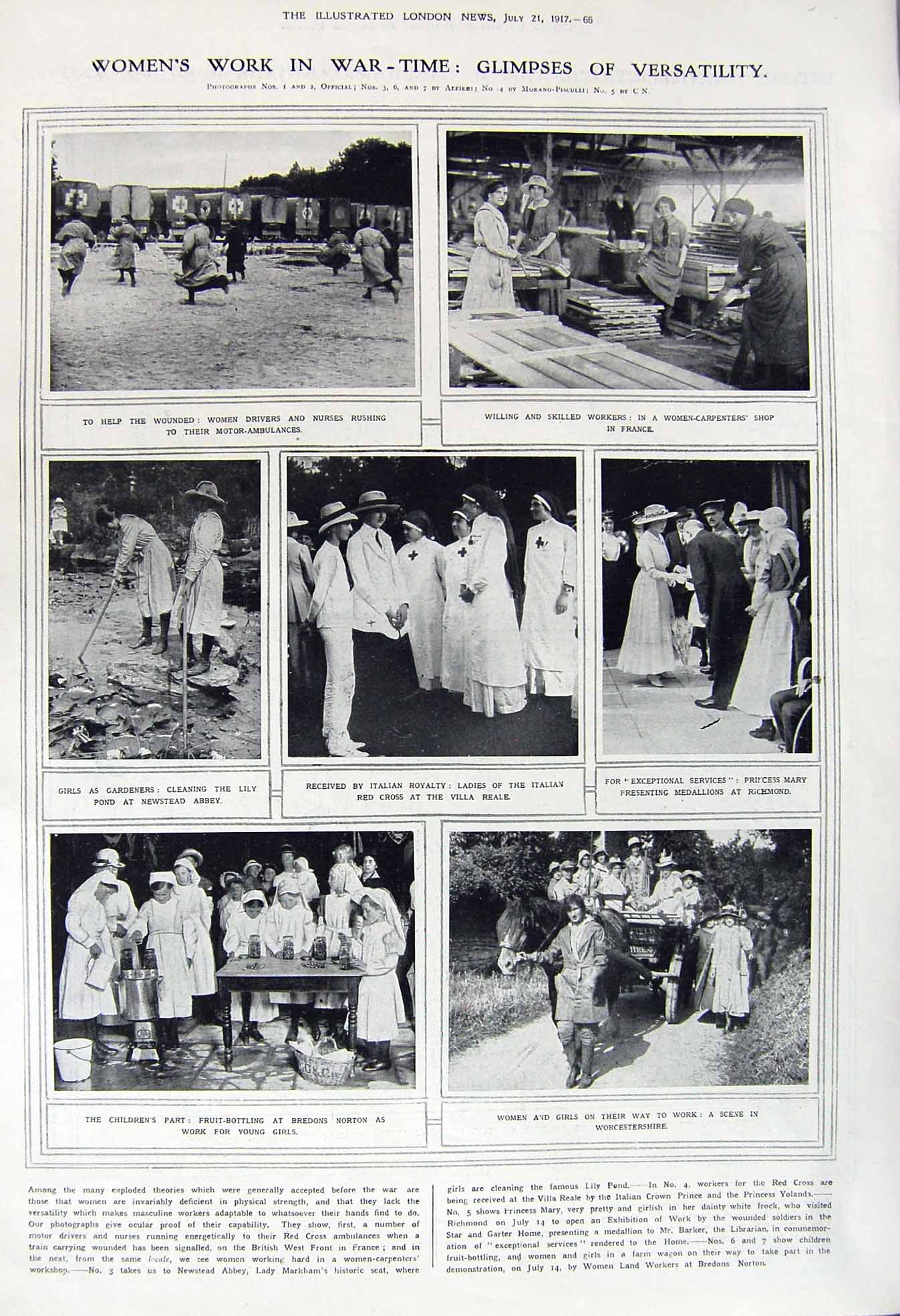 Old Vintage Print 1917 Women War Work Motor Ambulances Japan Ships France 20th