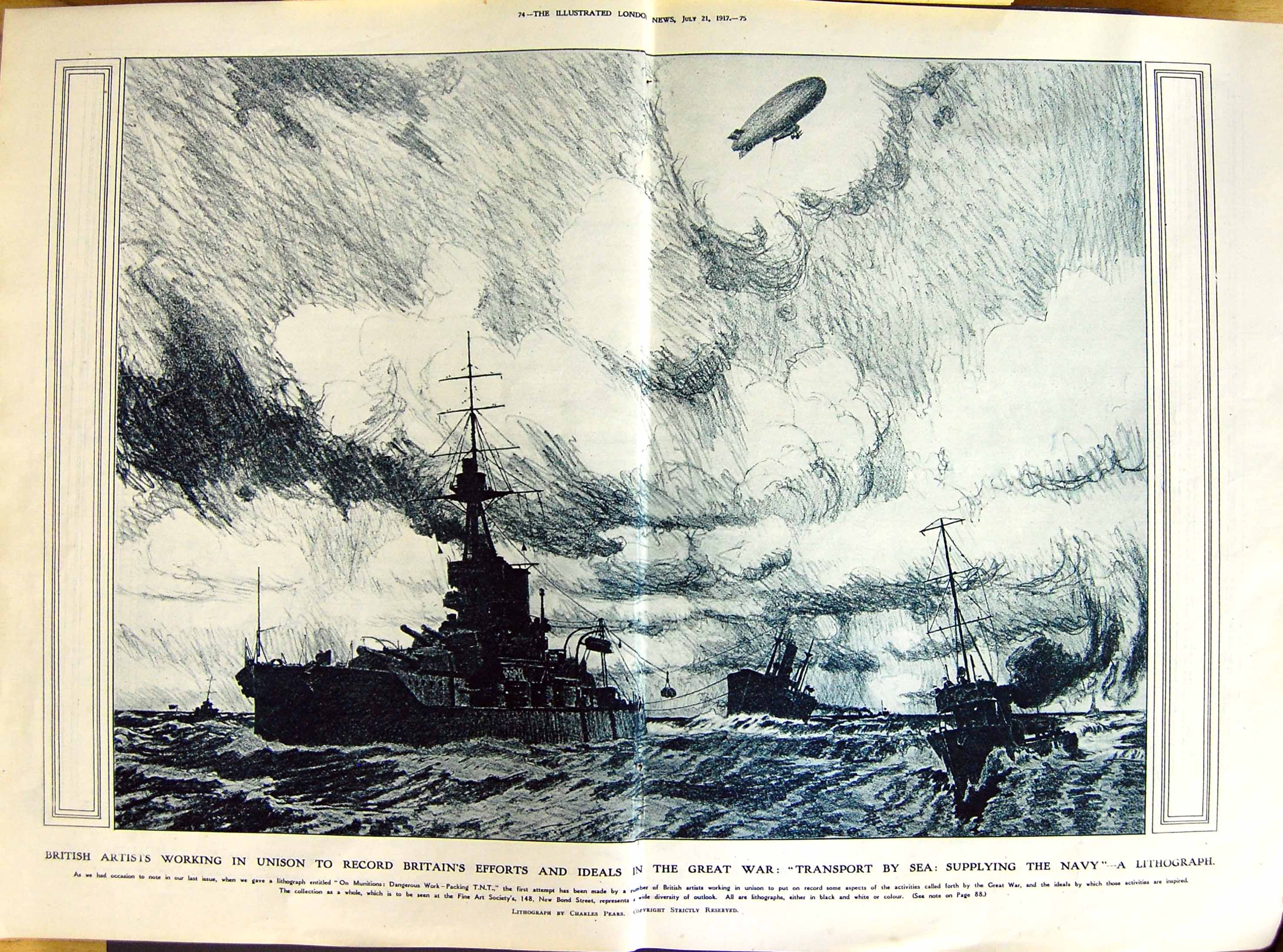 Original Old Vintage Print 1917 War Transport Sea Navy Ships Zeppelin Pears 0