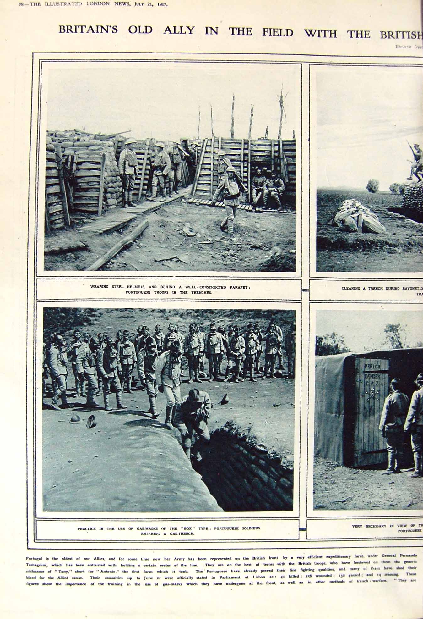 Original Old Vintage Print 1917 British Siers War Gas-Drill Masks German Army