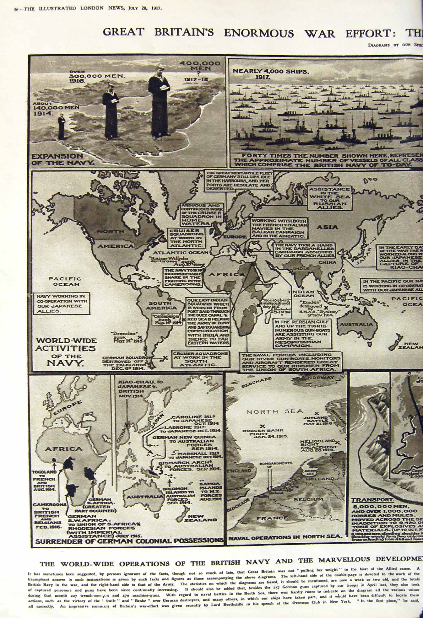 Original Old Vintage Print 1917 Operations British Navy Army Western Front War