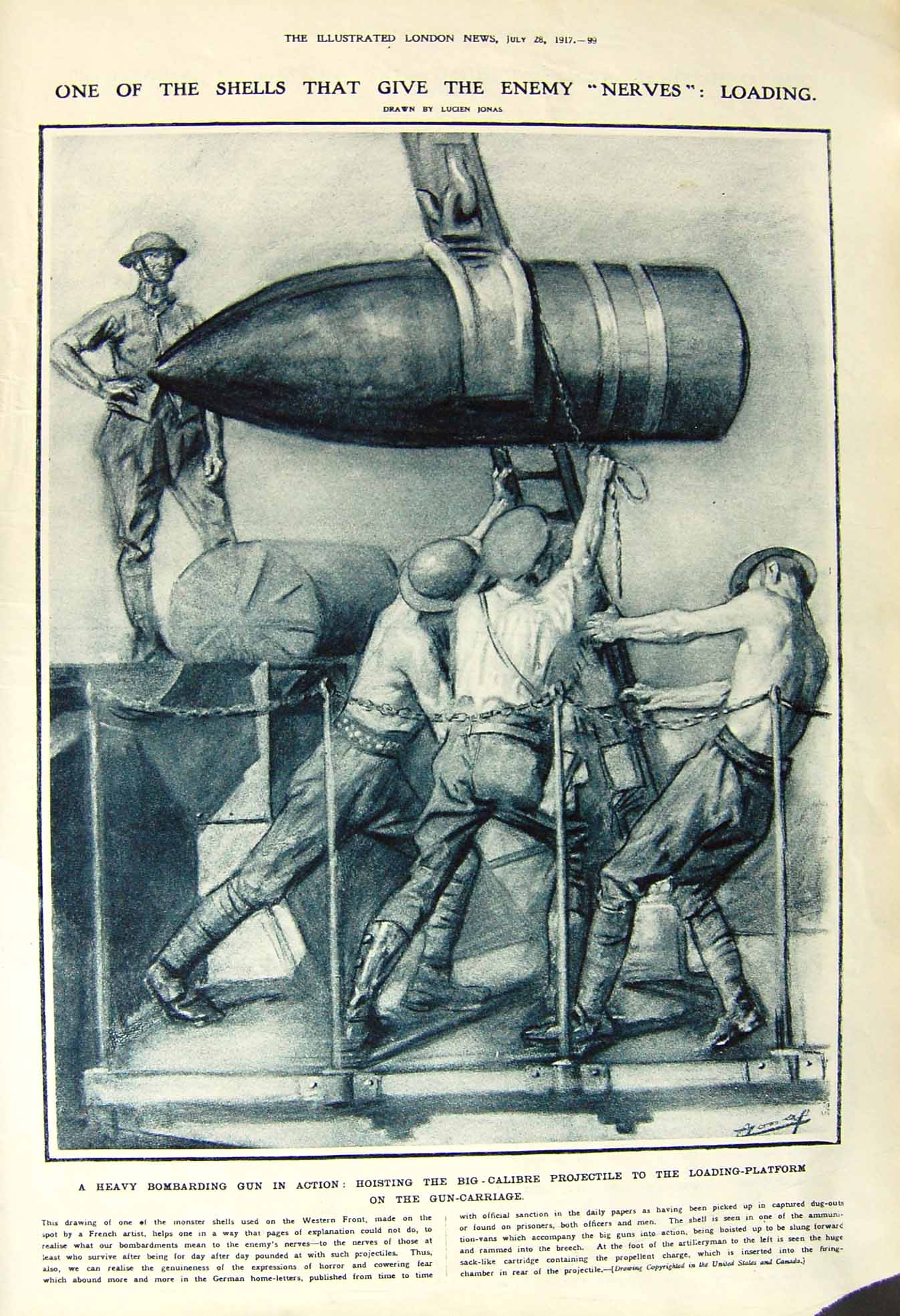 Original Old Vintage Print 1917 Big-Calibre Gun War Army Elan Serbian Siers