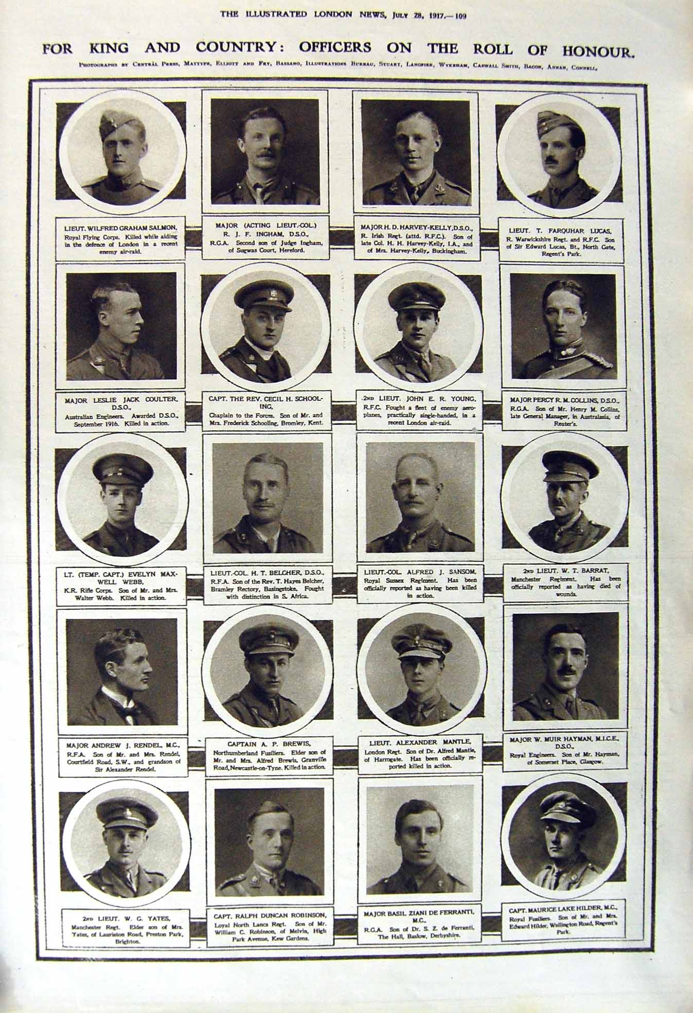 Old Vintage Print 1917 War Honour Sansom Mantle Brewis Yates French Ship 20th