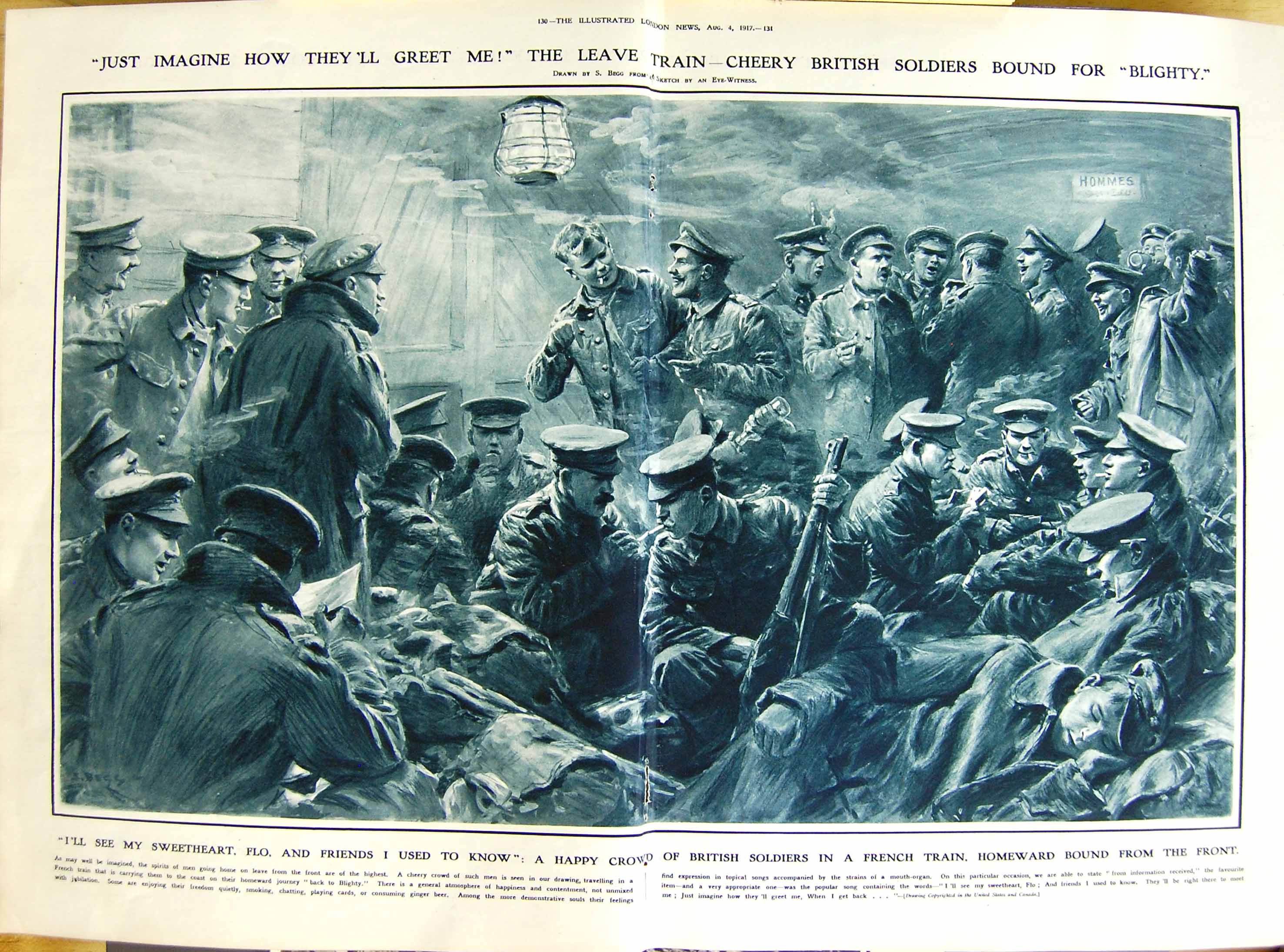 Original Old Vintage Print 1917 War British Siers French Train American Myer
