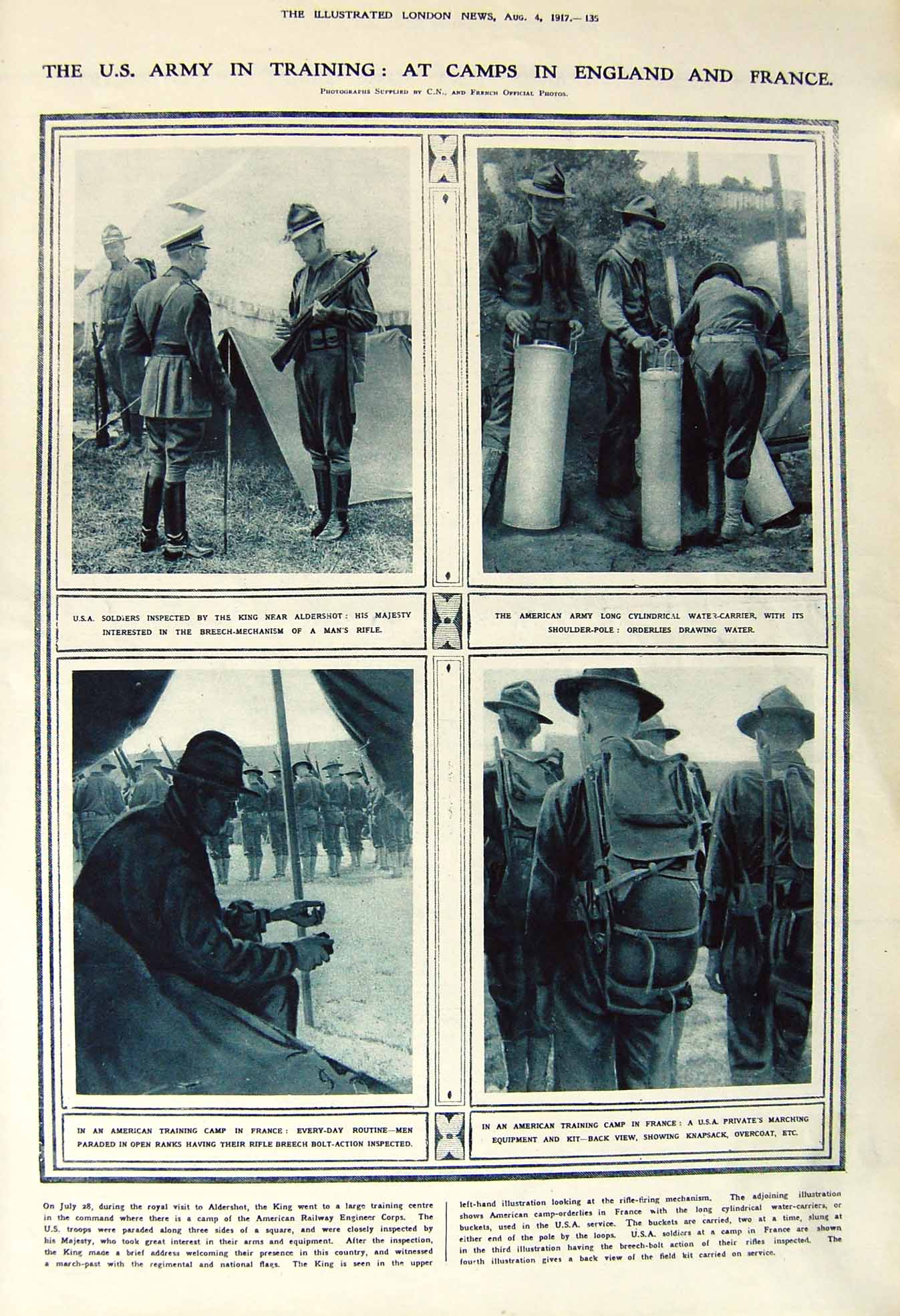 Original Old Vintage Print 1917 America Army England Aldershot War Observatory